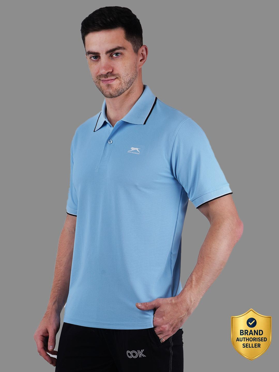 Image of Shiv Naresh Self Design Men Polo Neck Light Blue T-Shirt