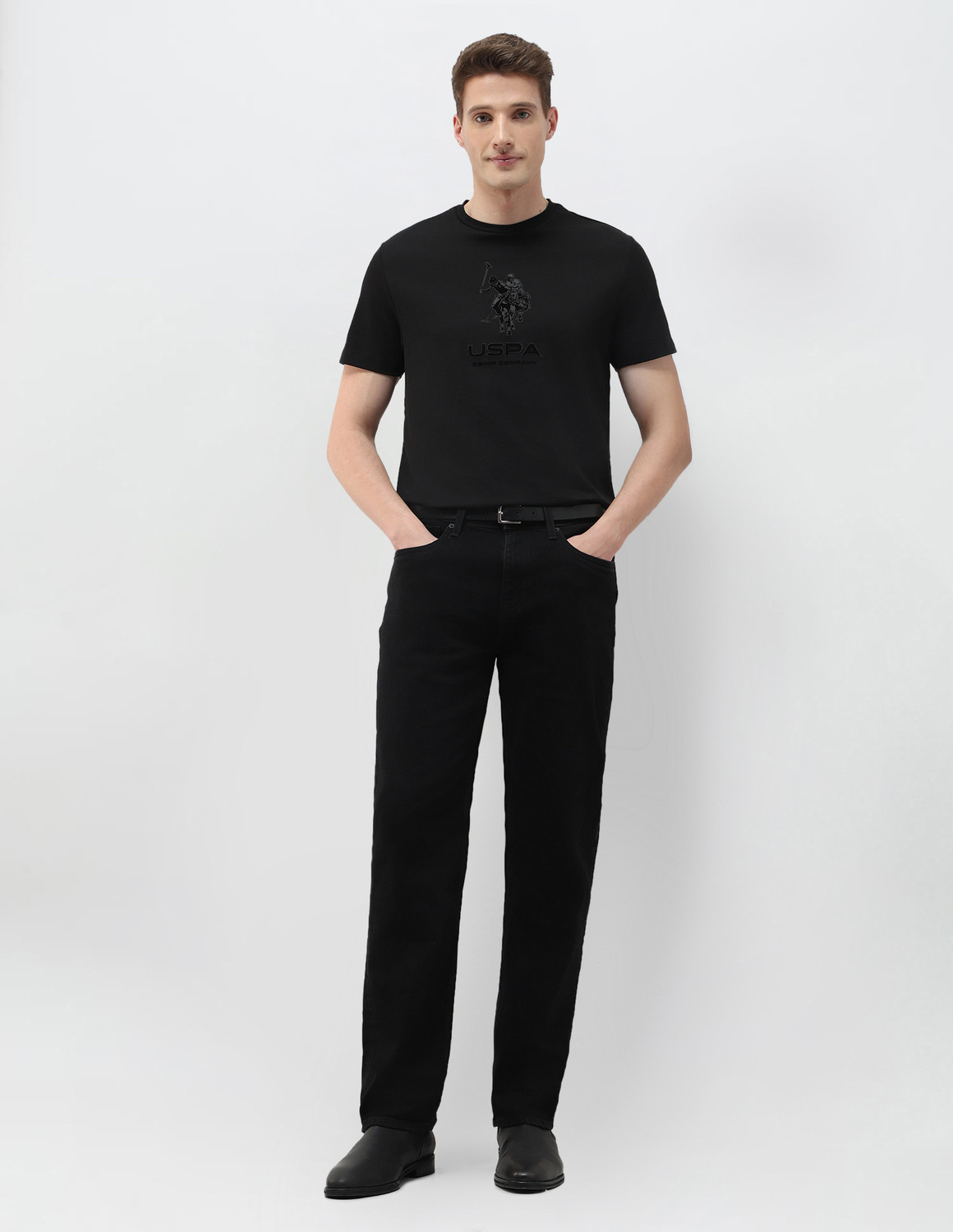Image of U.S. Polo Assn. Denim Co. Graphic Print Men Crew Neck Black T-Shirt