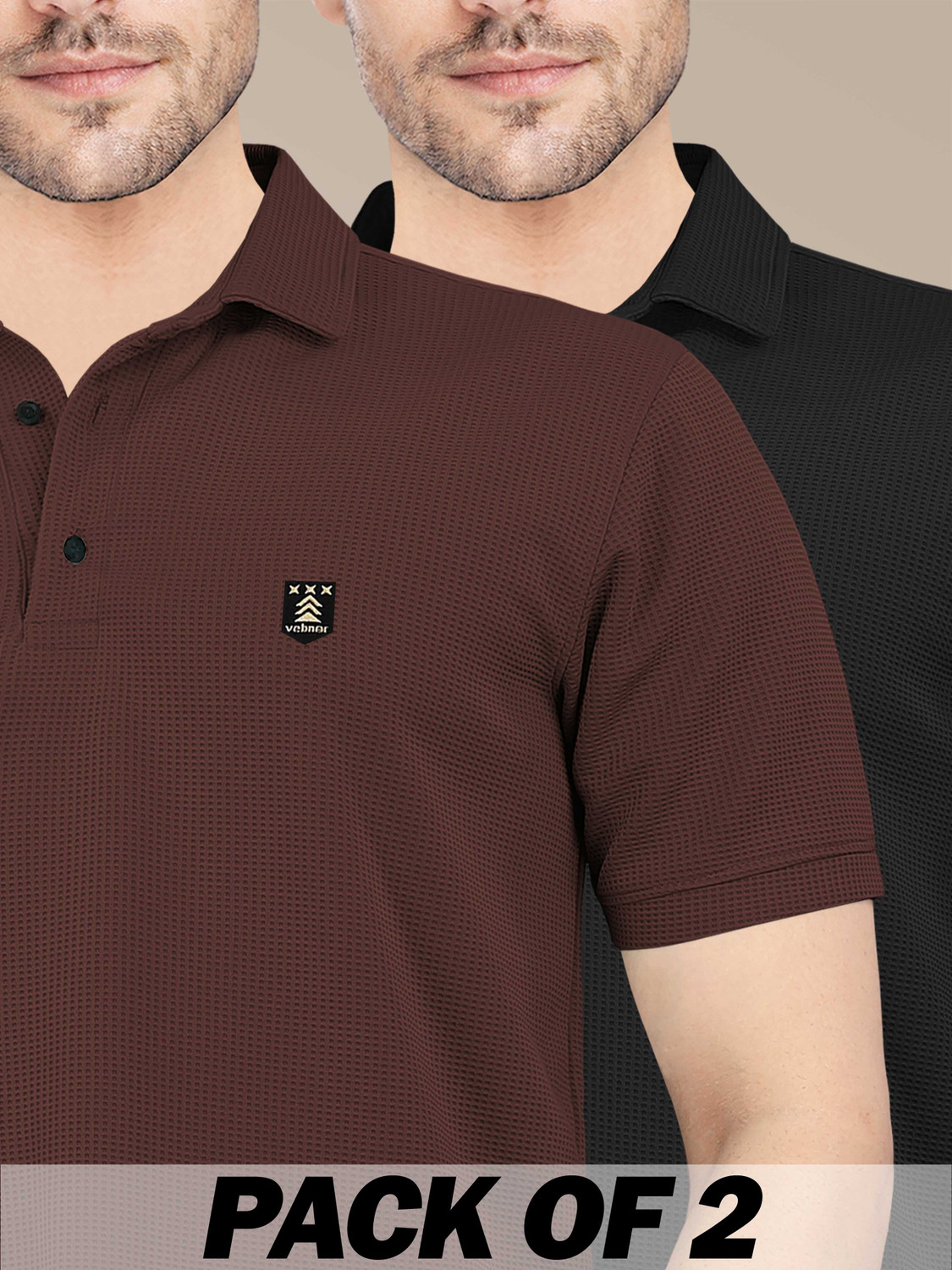 Image of VeBNoR Solid Men Polo Neck Black, Brown T-Shirt