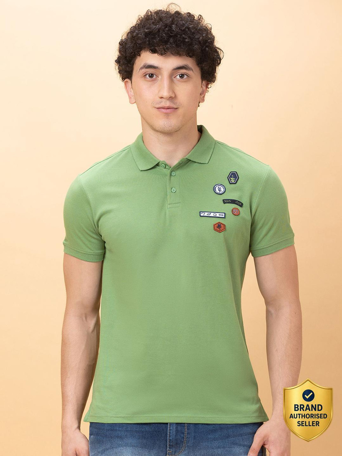 Image of BEING HUMAN Solid Men Polo Neck Green T-Shirt