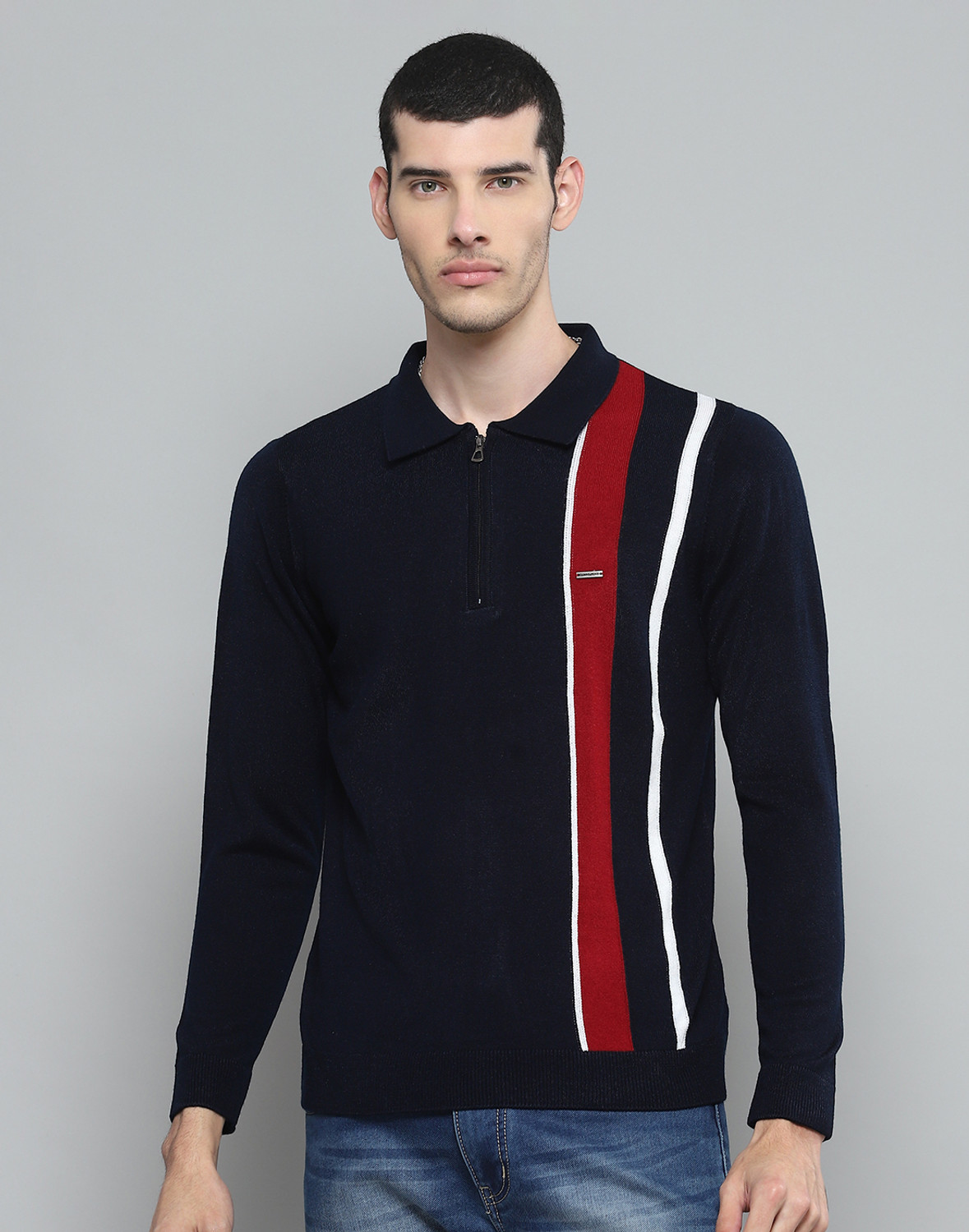 Image of Cloak & Decker Striped Men Zip Neck Multicolor T-Shirt