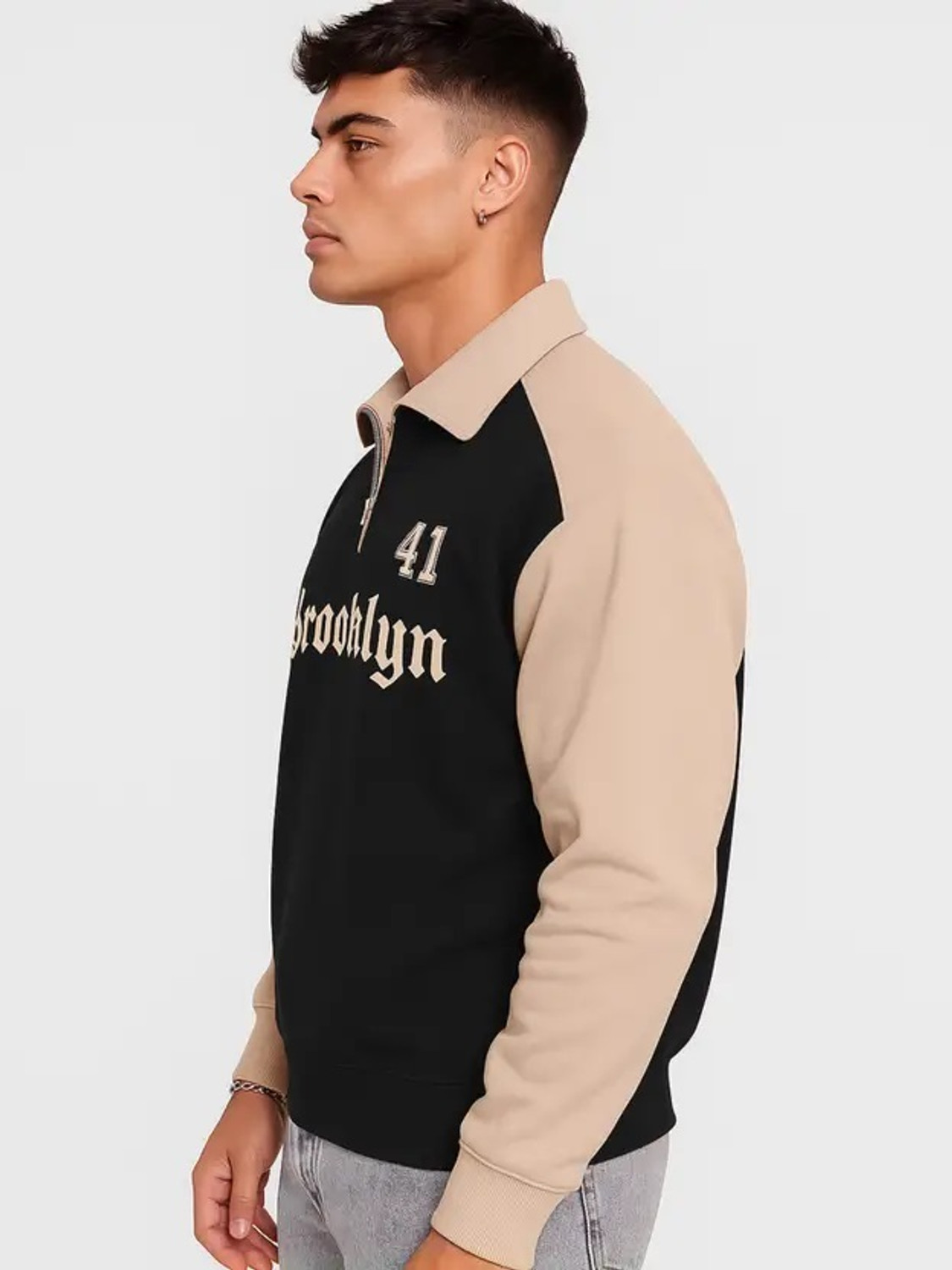 Image of Jump Cuts Printed Men Polo Neck Black T-Shirt