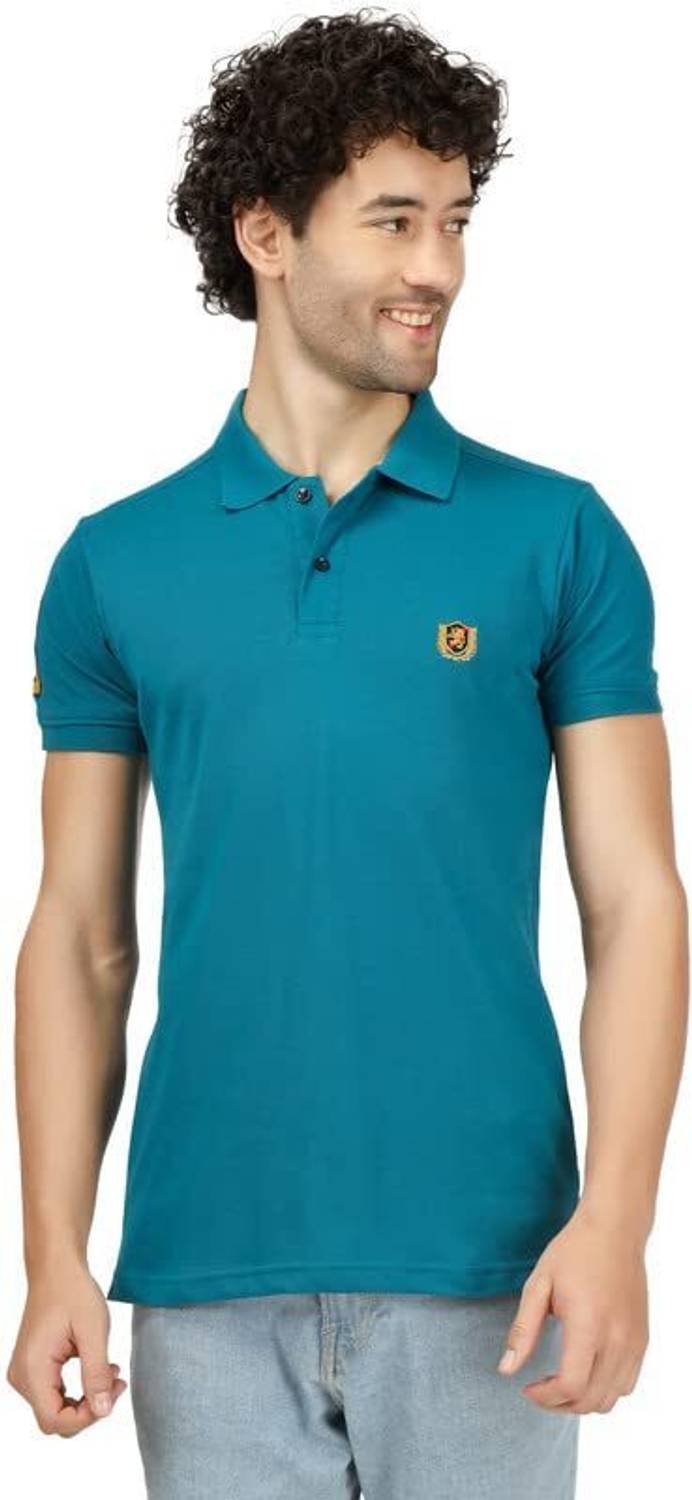 BlueFicus Solid Men Polo Neck Green T-Shirt
