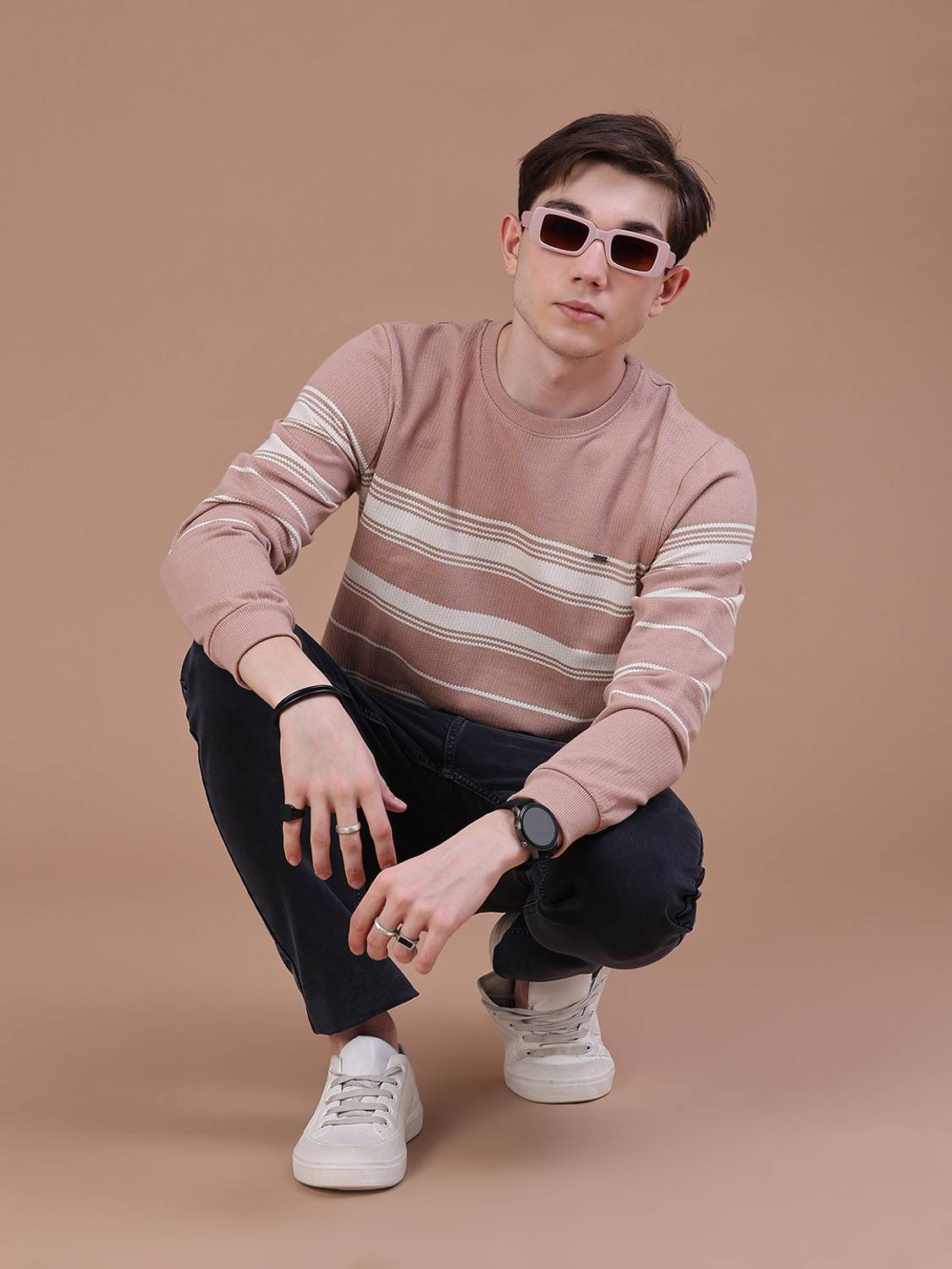 V-MART Brown Striped Men's T-Shirt - Image 5