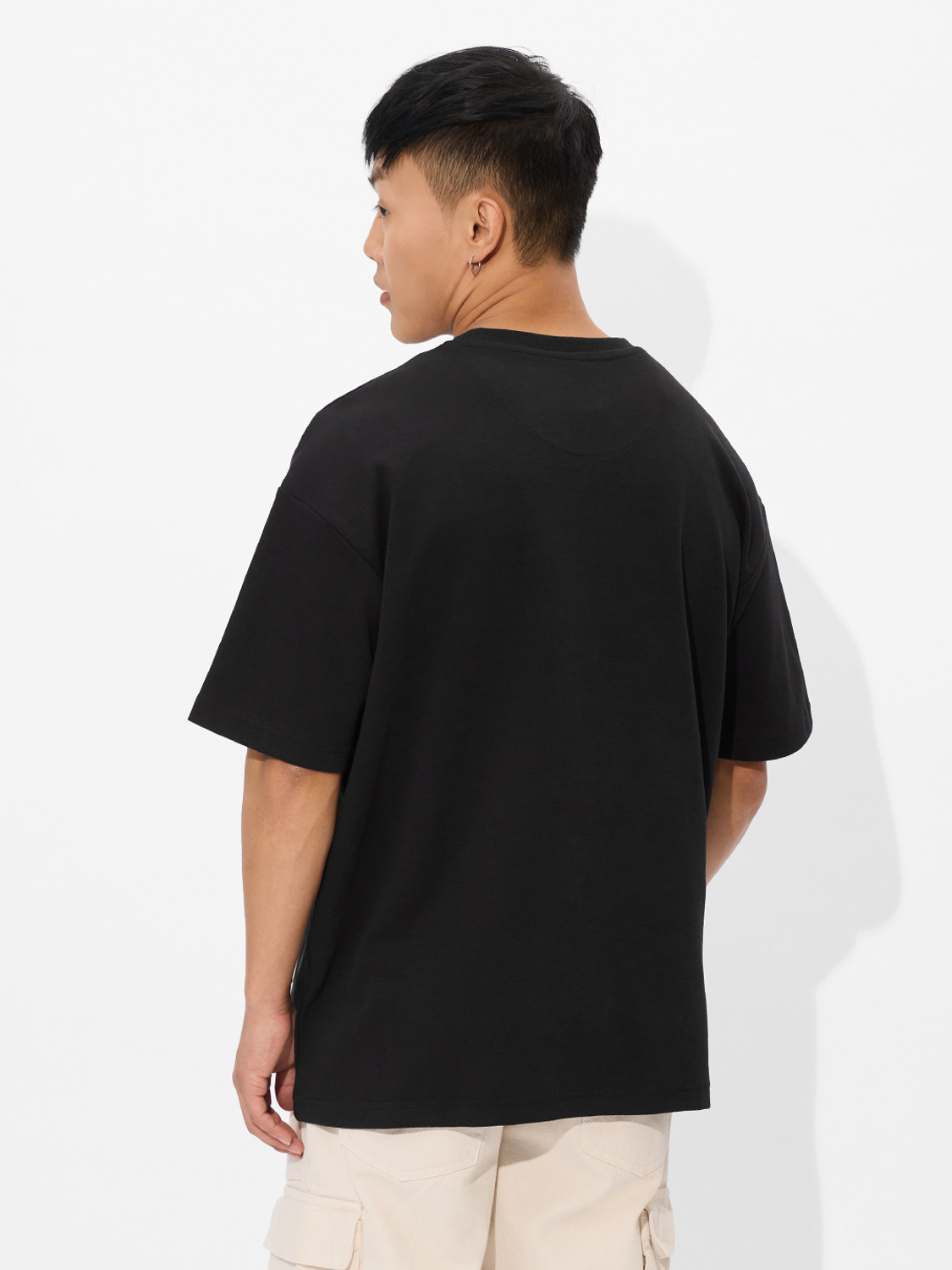 Image of The Souled Store Embroidered Men Round Neck Black T-Shirt