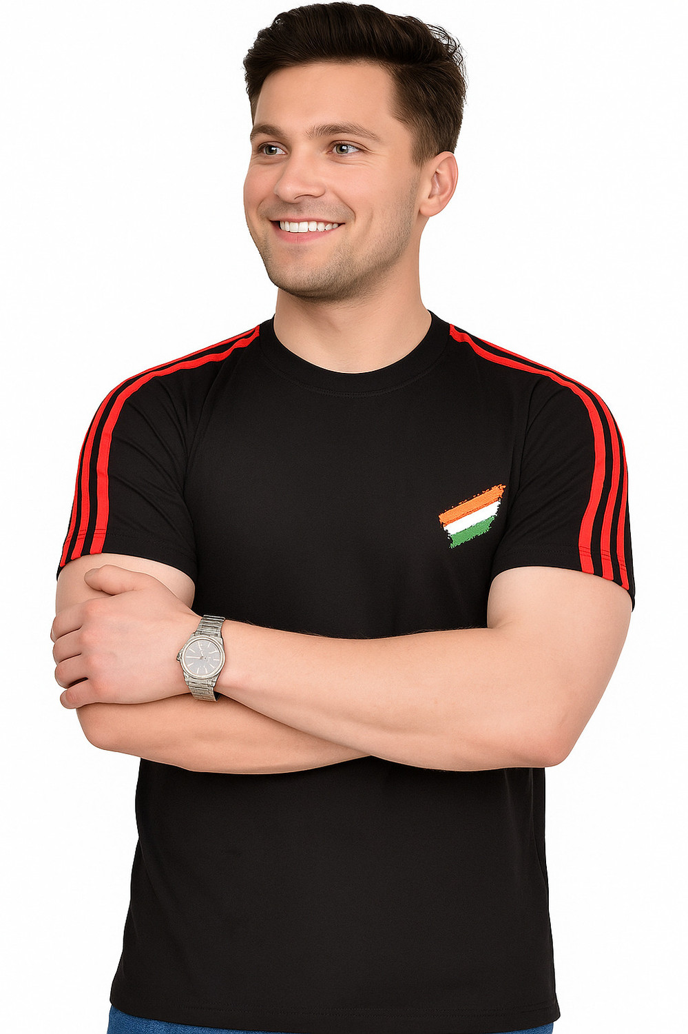 Image of shri radhe Military Camouflage Men Round Neck Black, Red T-Shirt