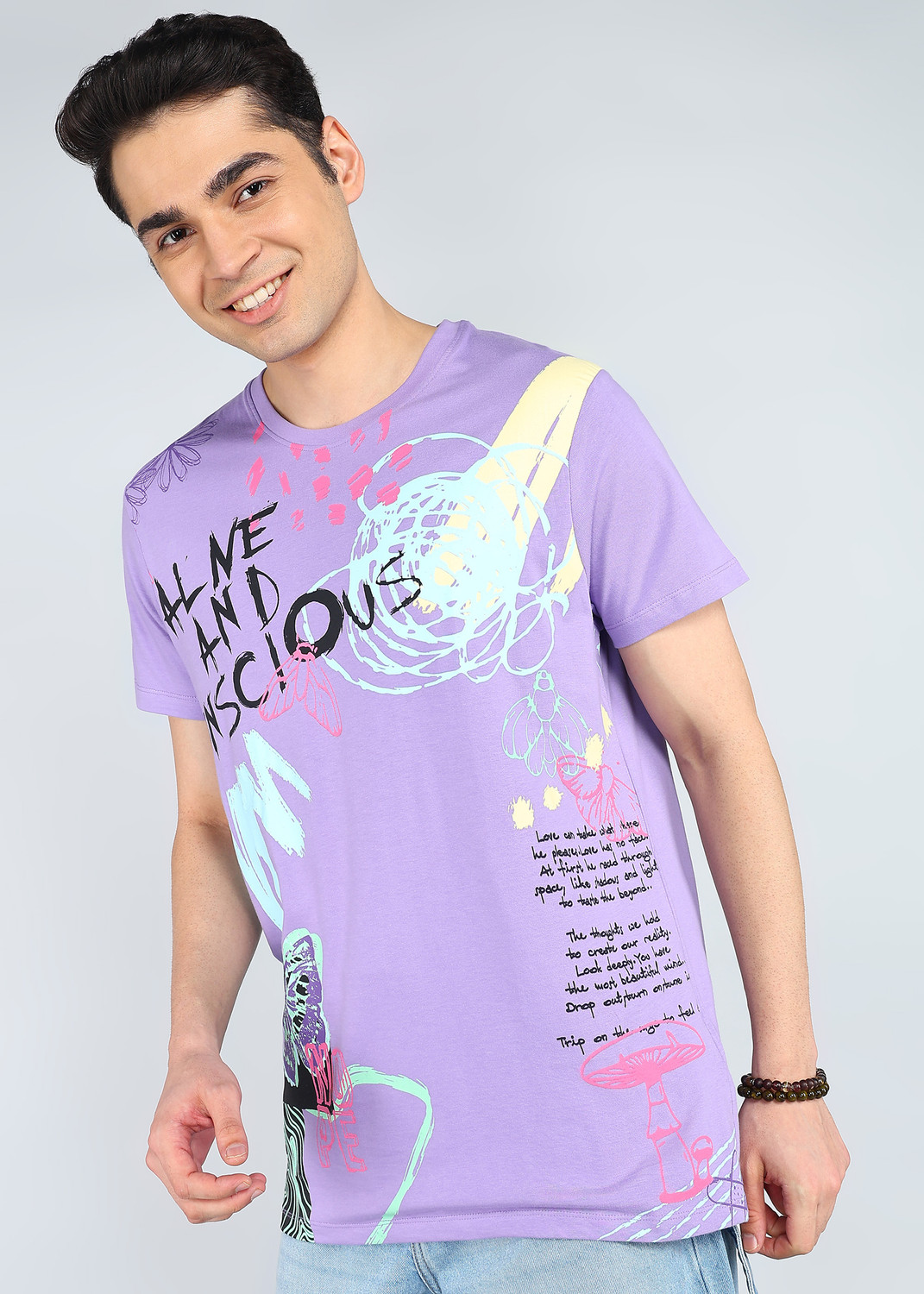 Image of BEING HUMAN Solid Men Crew Neck Purple T-Shirt