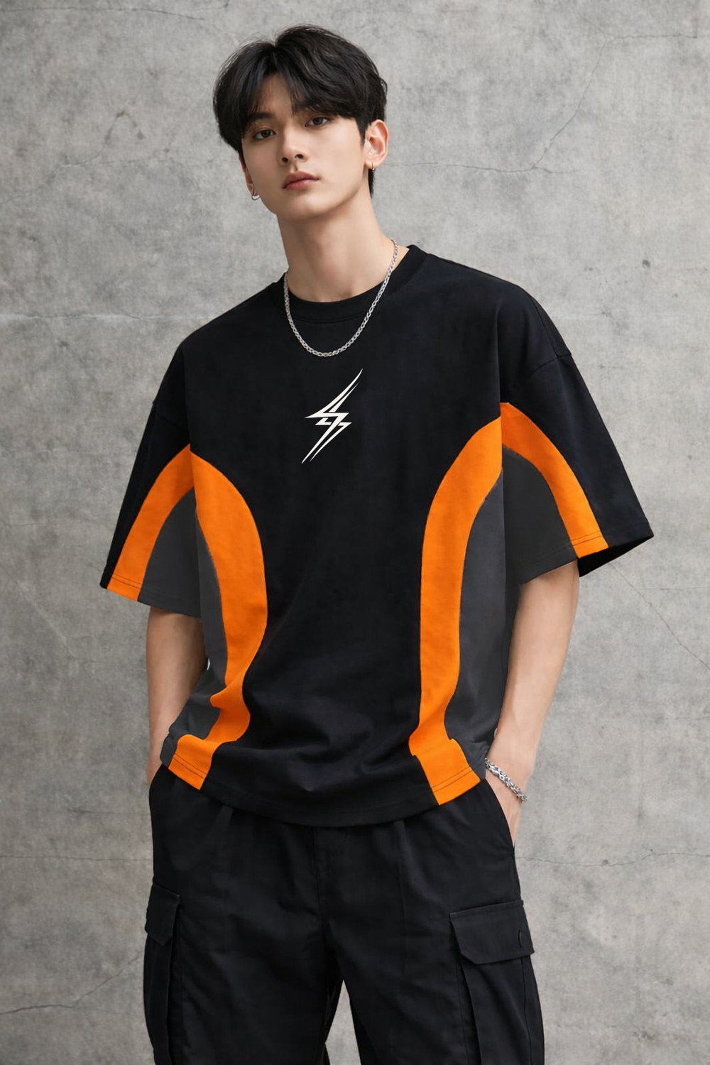 Image of JUGULAR Men Colorblock Round Neck Cotton Blend Multicolor T-Shirt