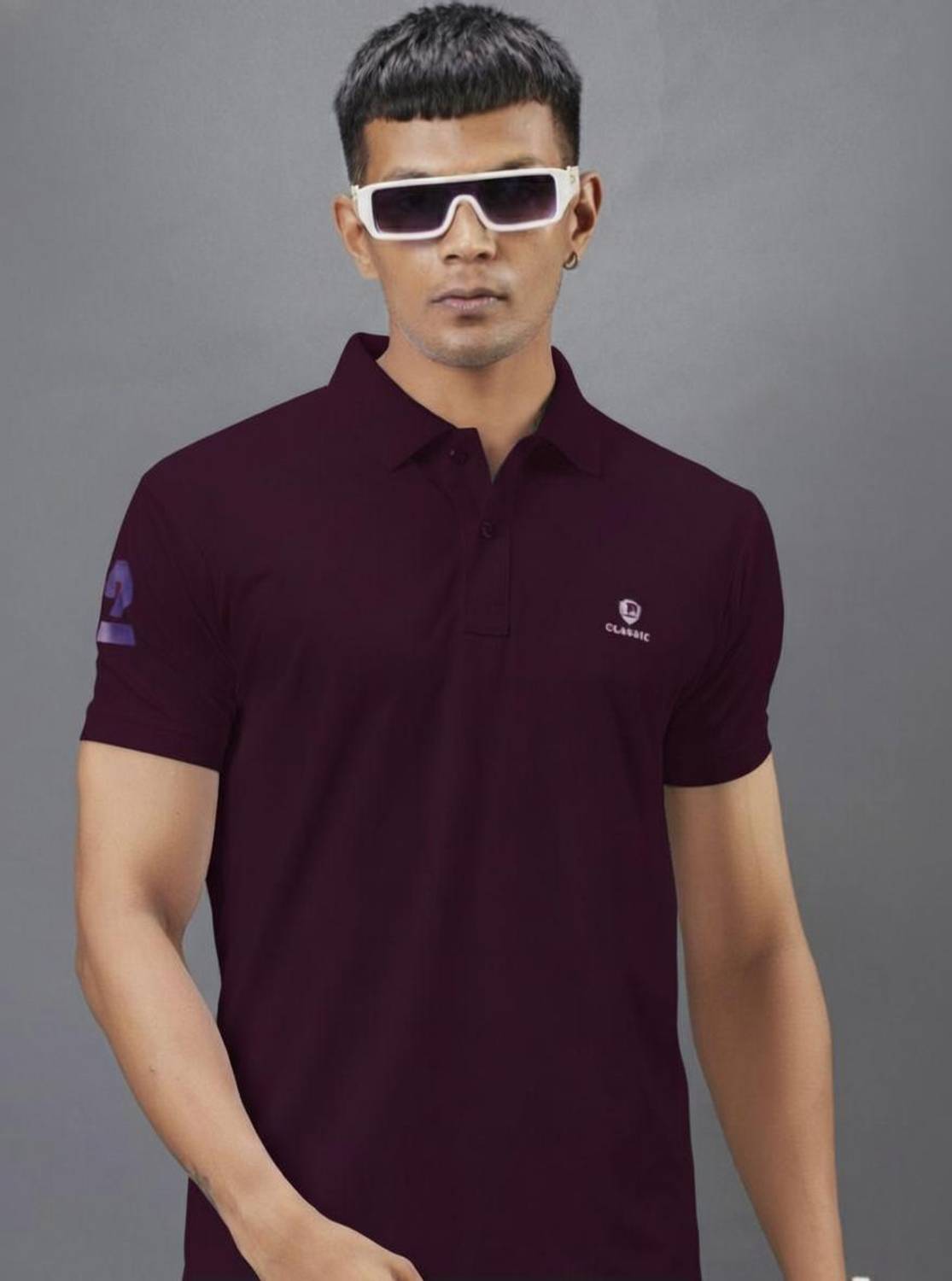3BROS Solid Men Polo Neck Maroon T-Shirt