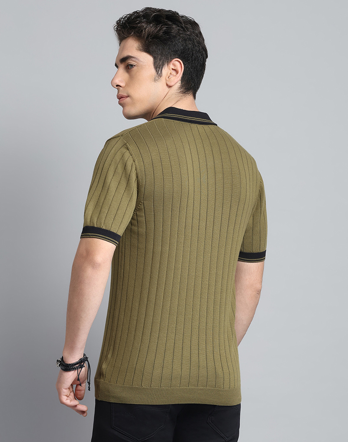 Image of MONTE CARLO Self Design Men Polo Neck Light Green T-Shirt