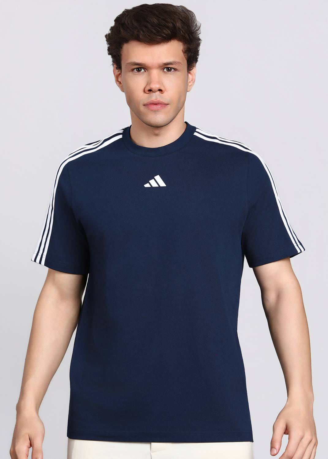 ADIDAS Striped Men Crew Neck Blue T-Shirt - Buy ADIDAS Striped Men