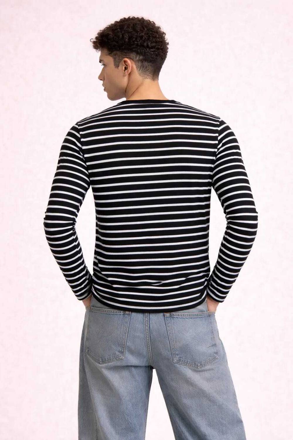 HouseOfCommon Men Black, White Striped T-Shirt - Image 2