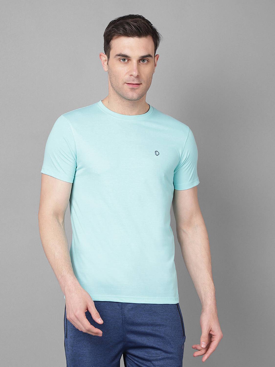 Dollar Men Solid Round Neck Cotton Blend Light Green T-Shirt