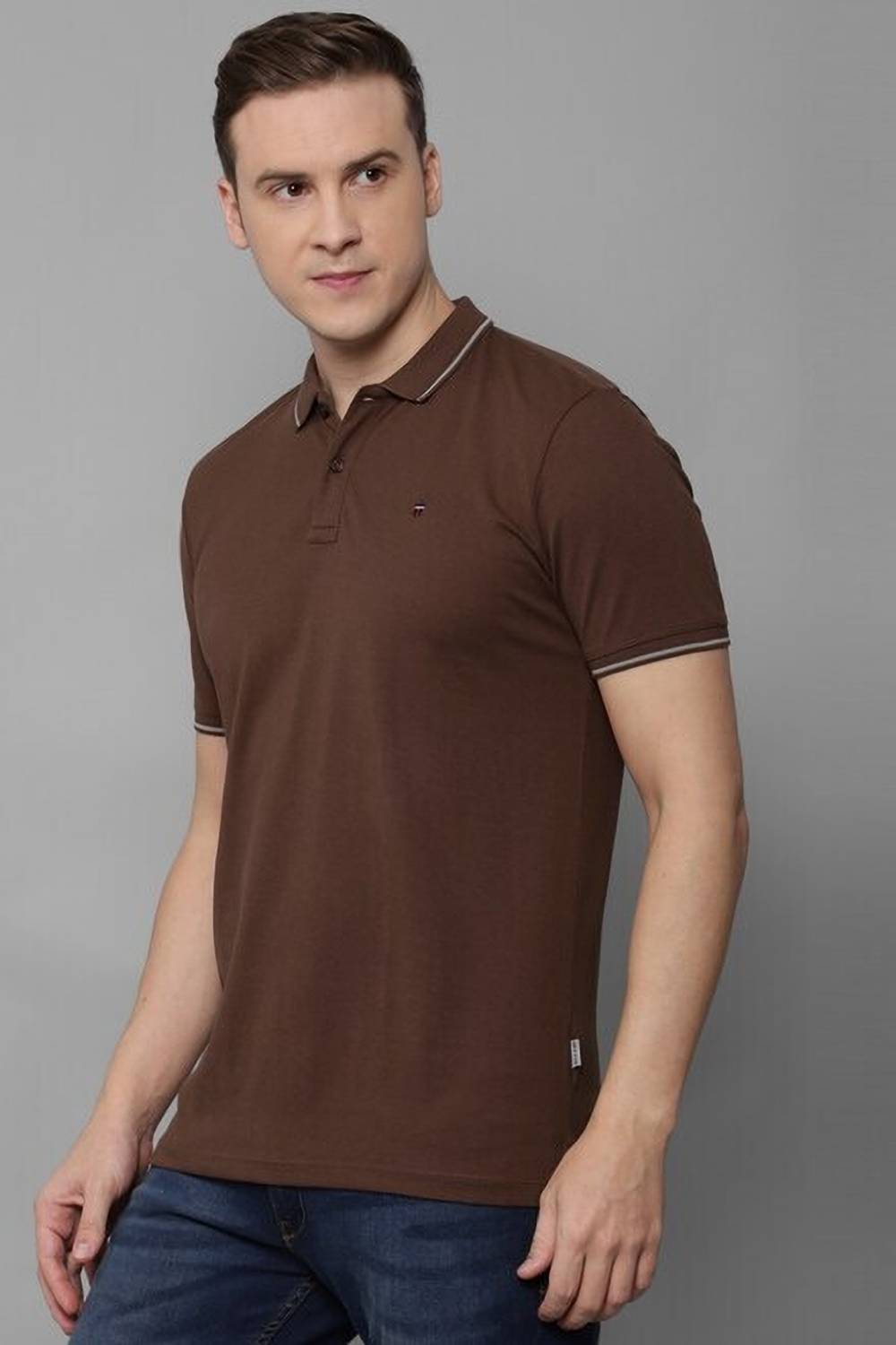 Louis Philippe Jeans Slim Fit Casual Men Solid Polo Neck Pure Cot