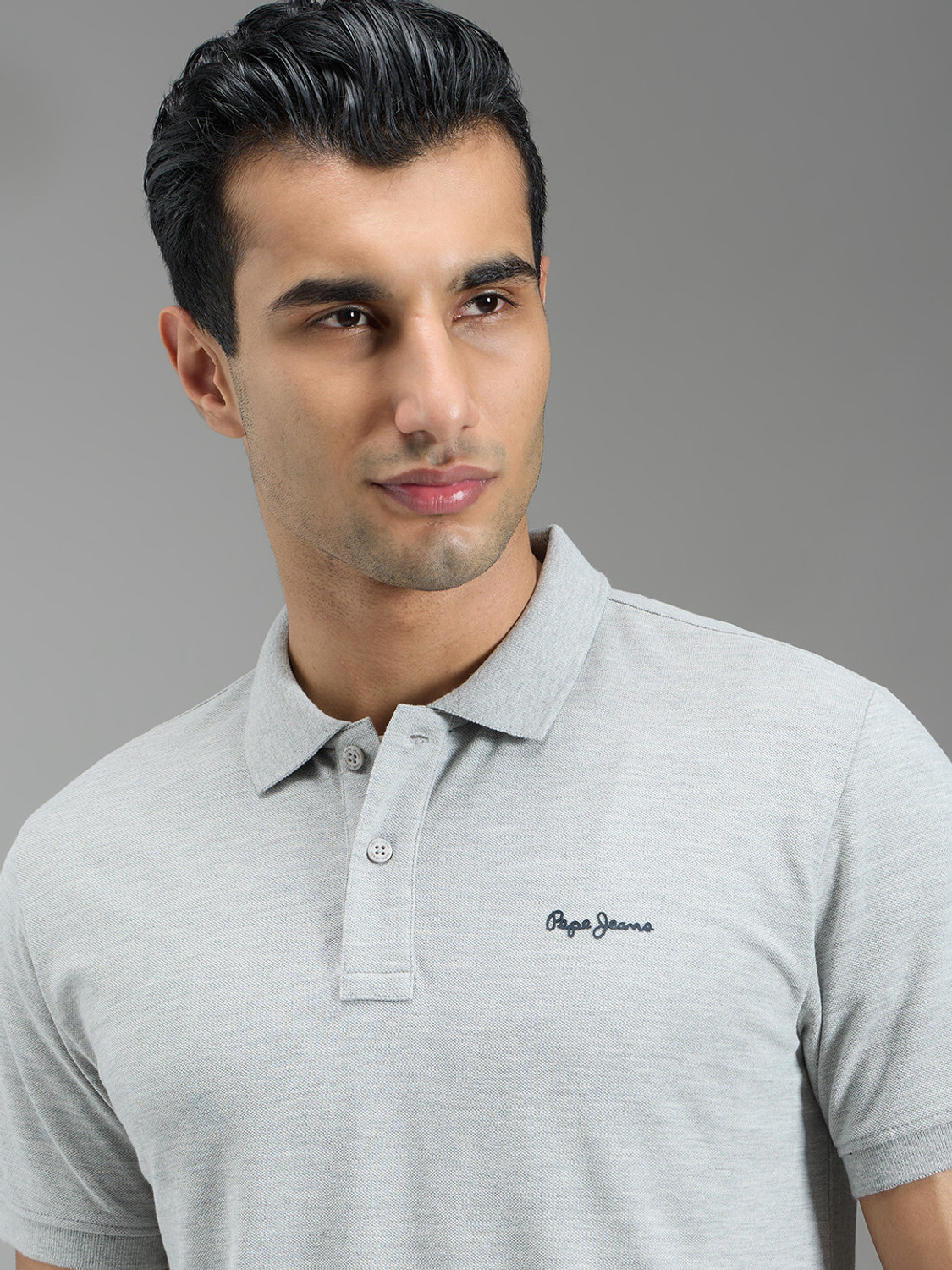 Image of Pepe Jeans Self Design Men Polo Neck Grey T-Shirt