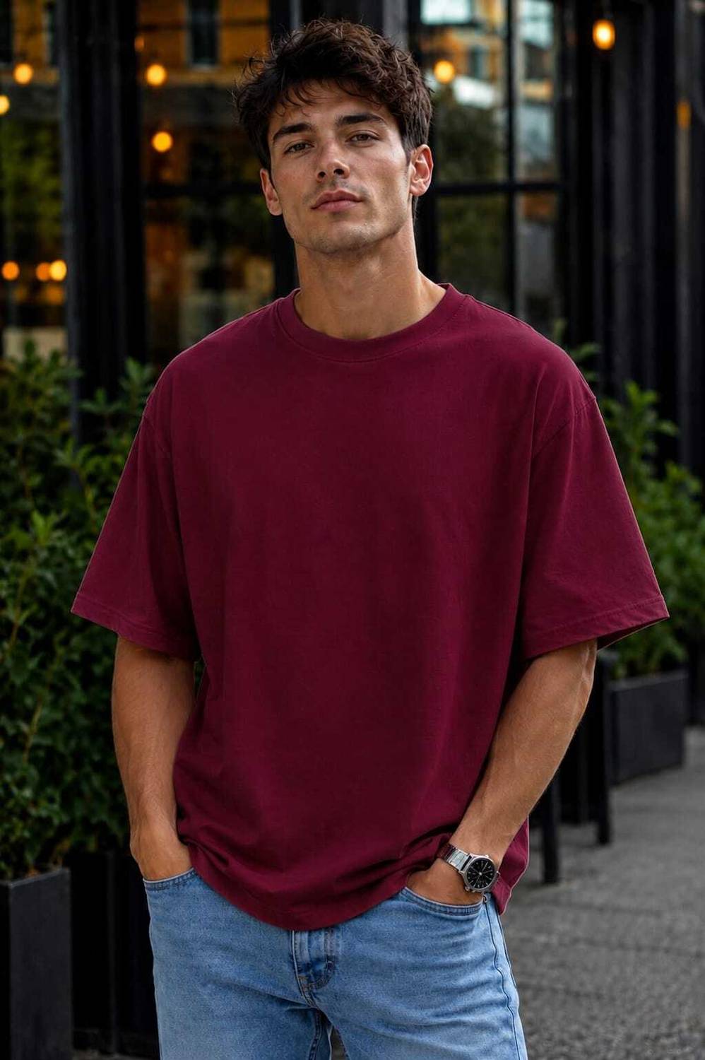 CALOYA Solid Men Round Neck Maroon T-Shirt