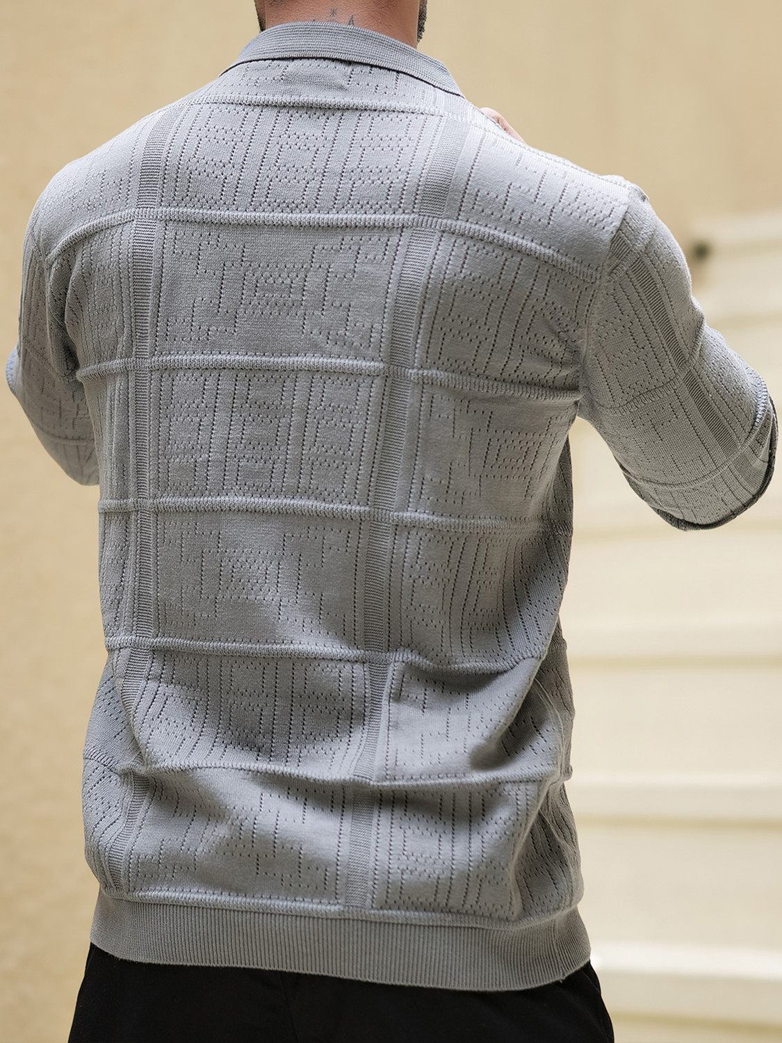 Image of MANIAC Self Design Men Polo Neck Grey T-Shirt
