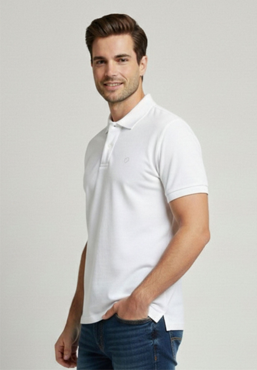 Image of Polo Plus Solid Men Polo Neck White T-Shirt