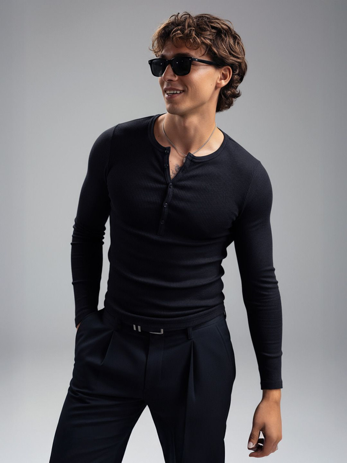 Image of FUGAZEE Solid Men Henley Neck Black T-Shirt