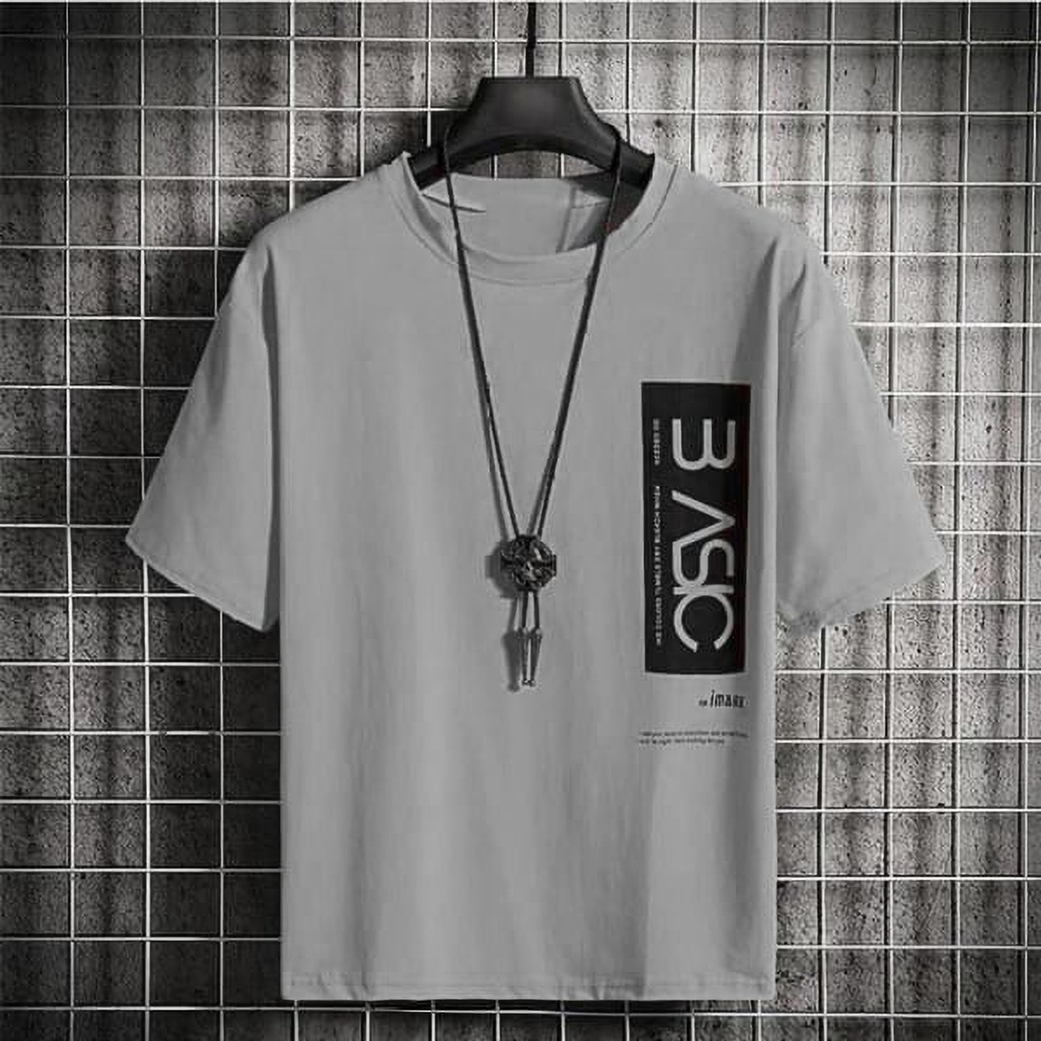 Image of squareretails Printed Men Round Neck Black, Grey T-Shirt