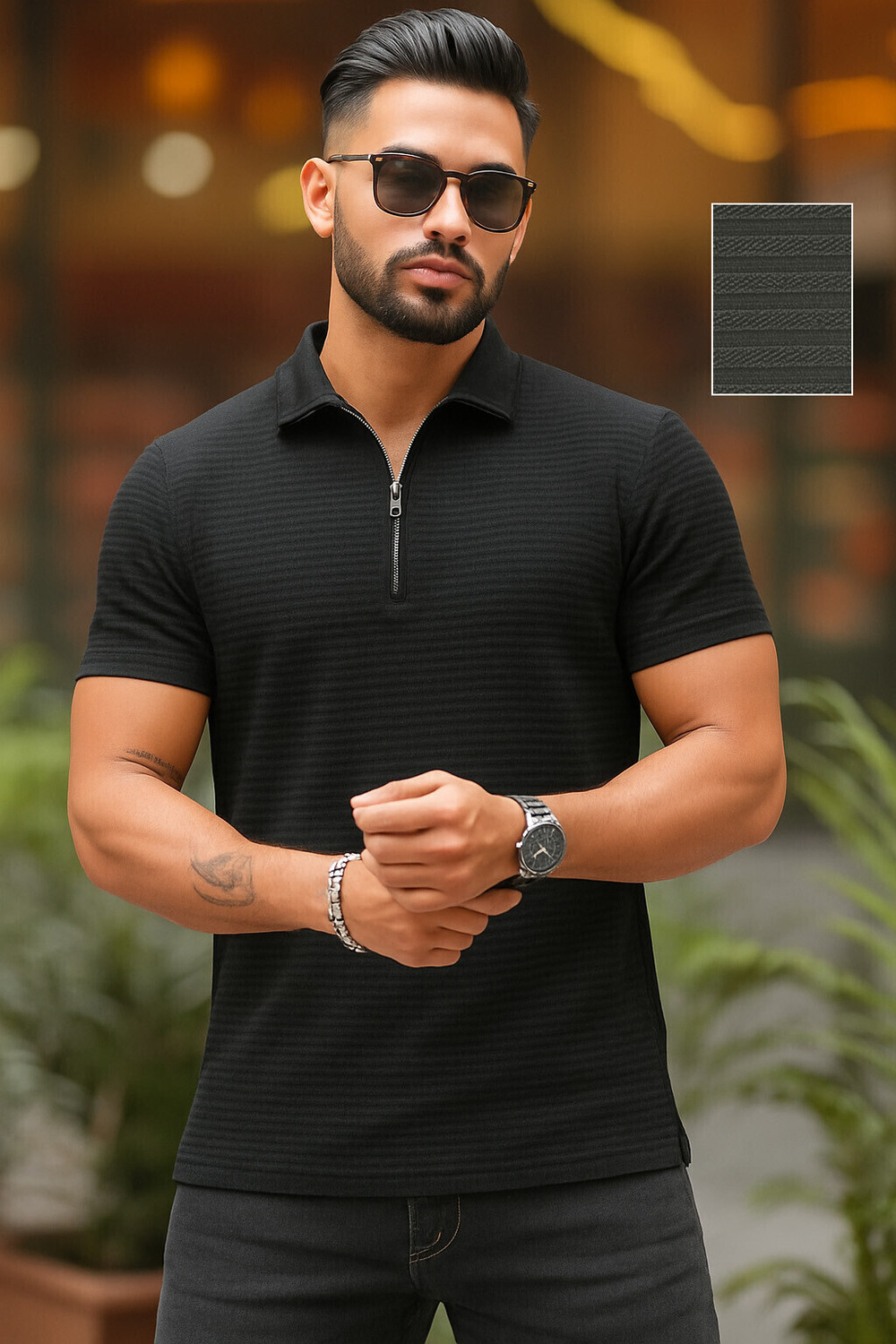 Image of METRONAUT Solid Men Zip Neck Multicolor T-Shirt
