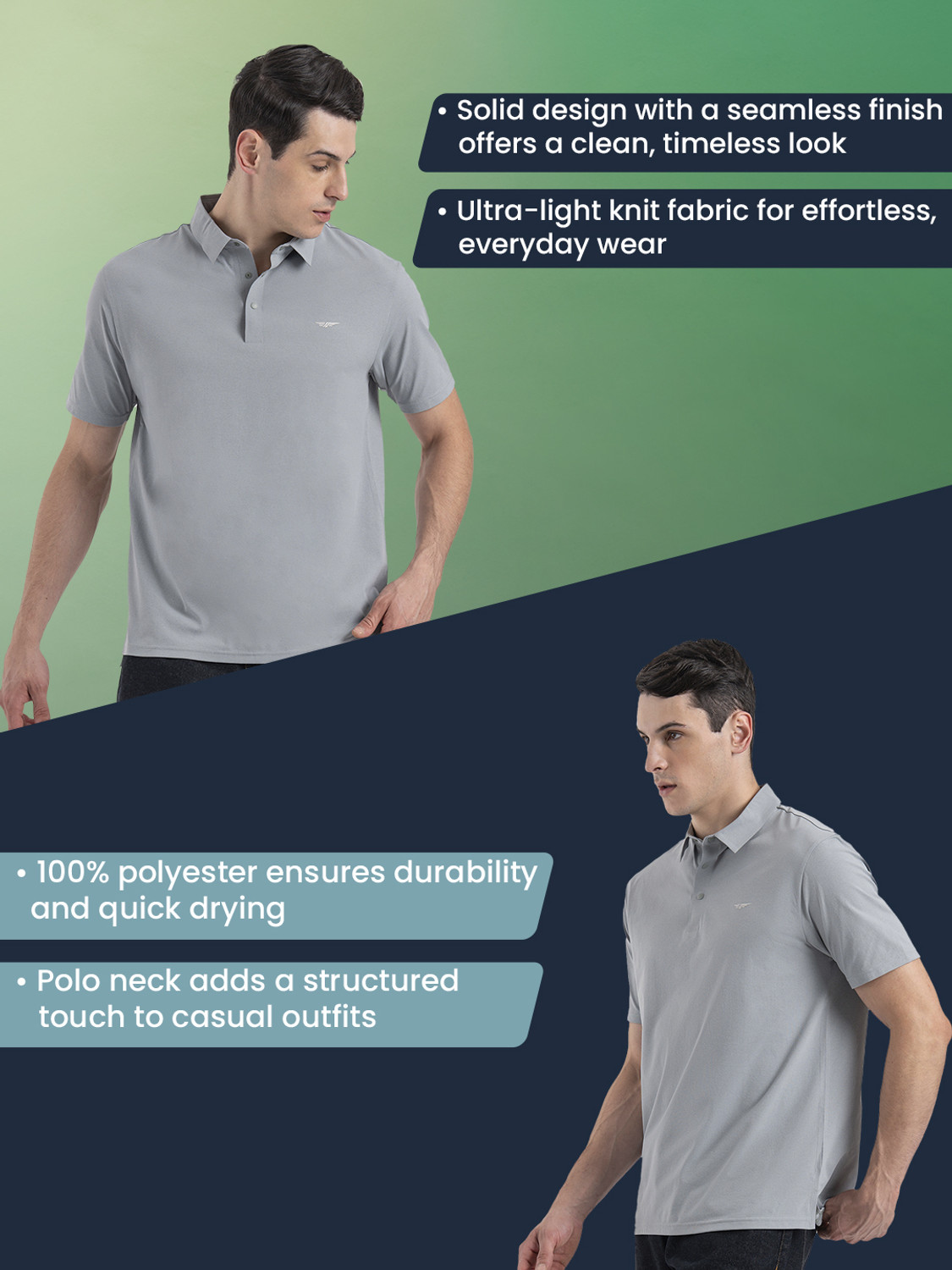 Image of RED TAPE Solid Men Polo Neck Grey T-Shirt