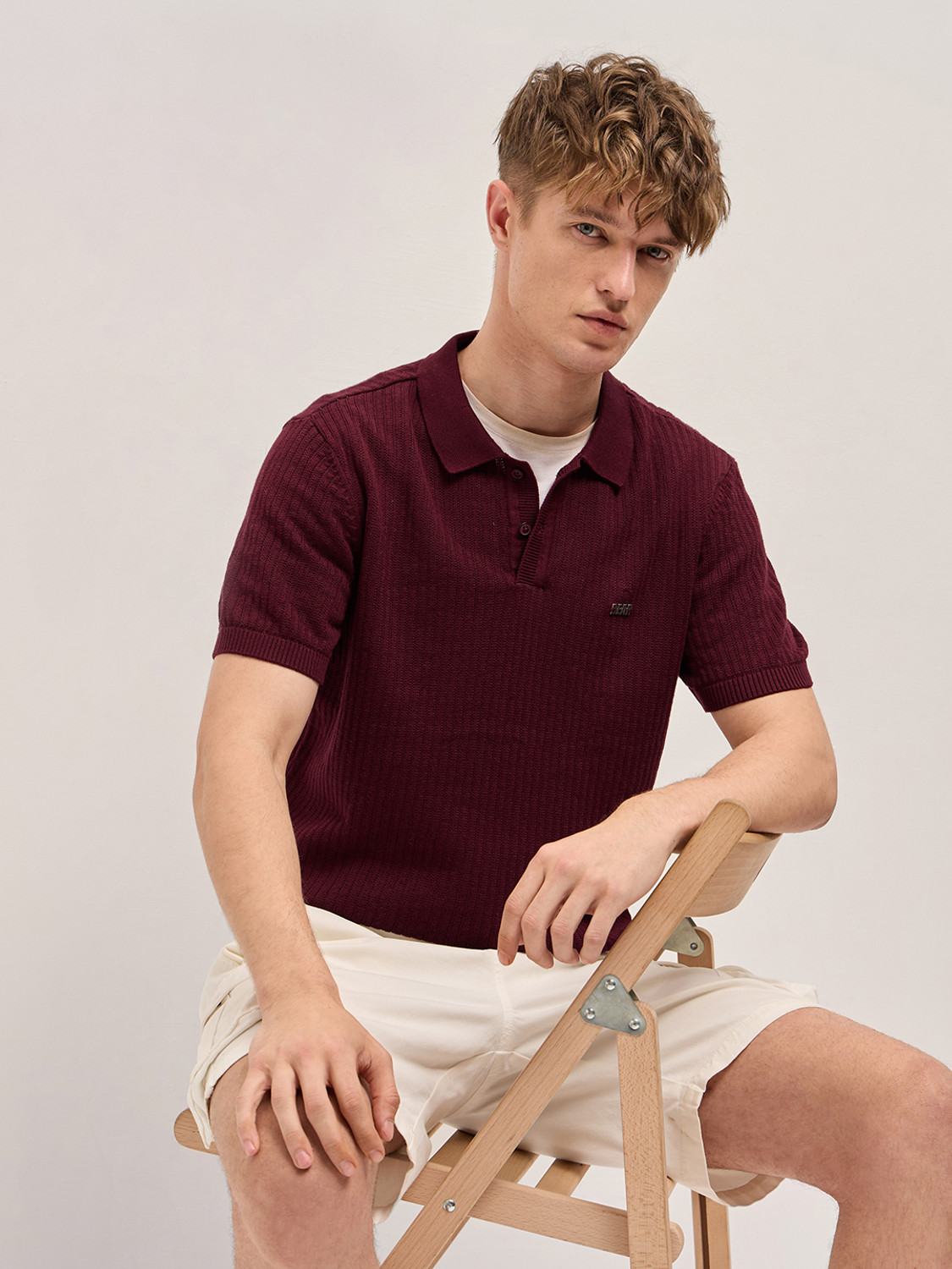 Image of THE BEAR HOUSE Solid Men Polo Neck Maroon T-Shirt
