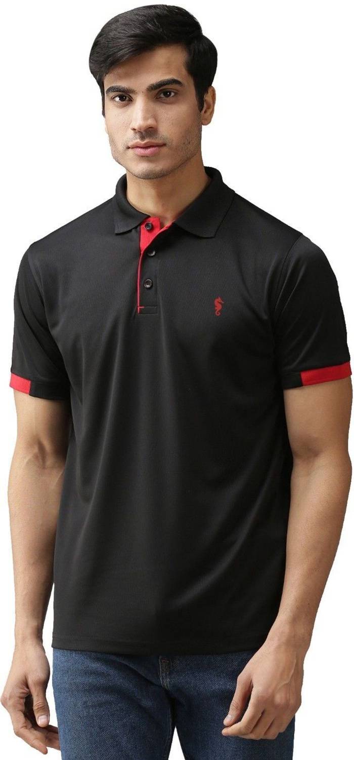 EPPE Black-Red Polo Neck Half Sleeve Polyester Dry Fit T-shirt Fo