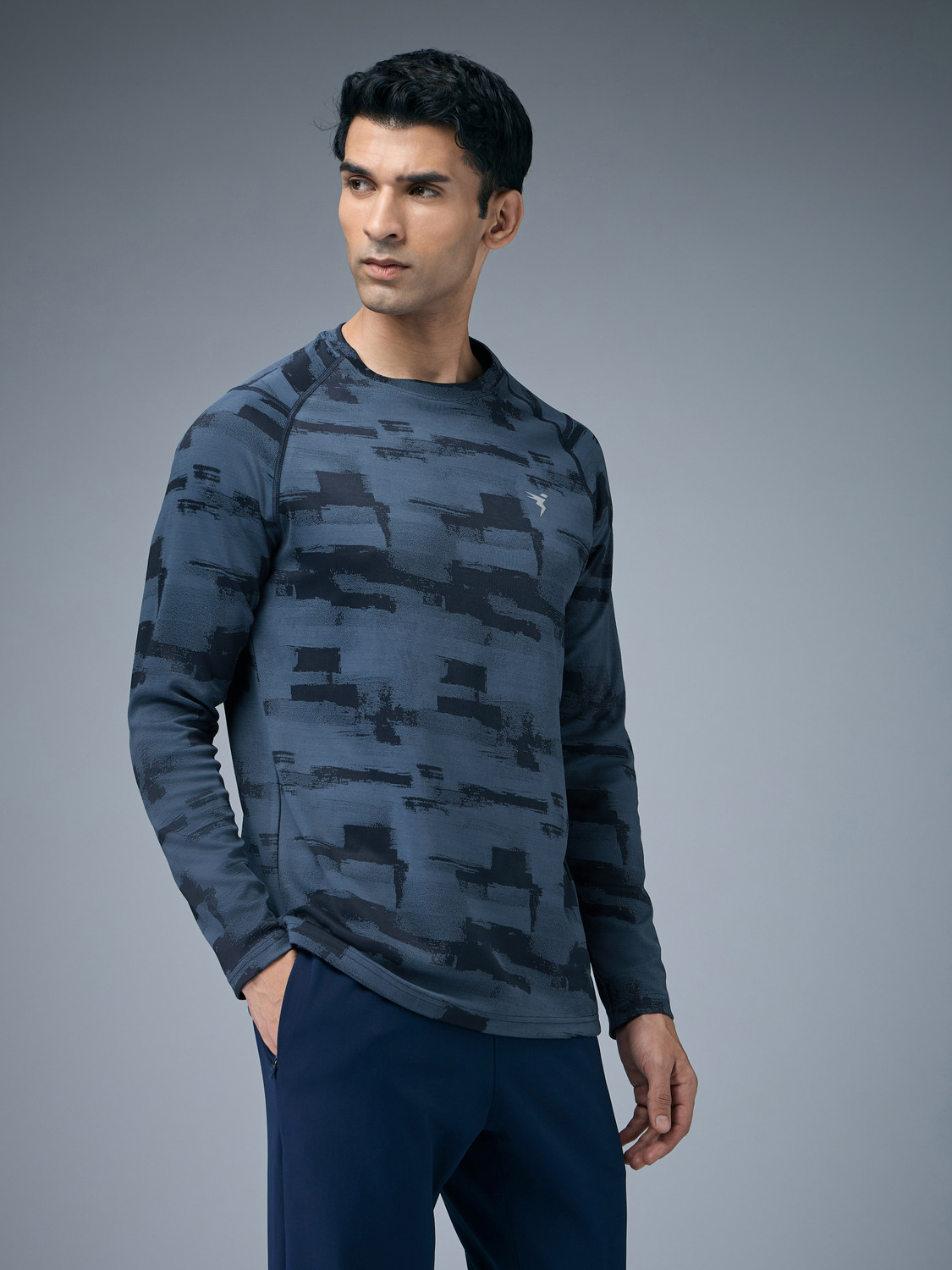 Image of TECHNOSPORT Printed Men Crew Neck Navy Blue T-Shirt