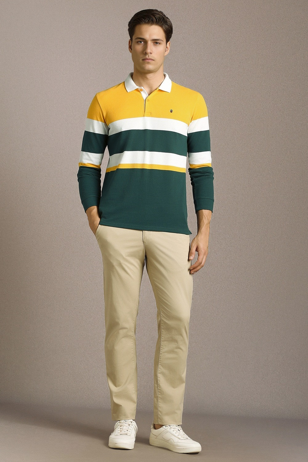 Image of LOUIS PHILIPPE Striped Men Polo Neck Multicolor T-Shirt