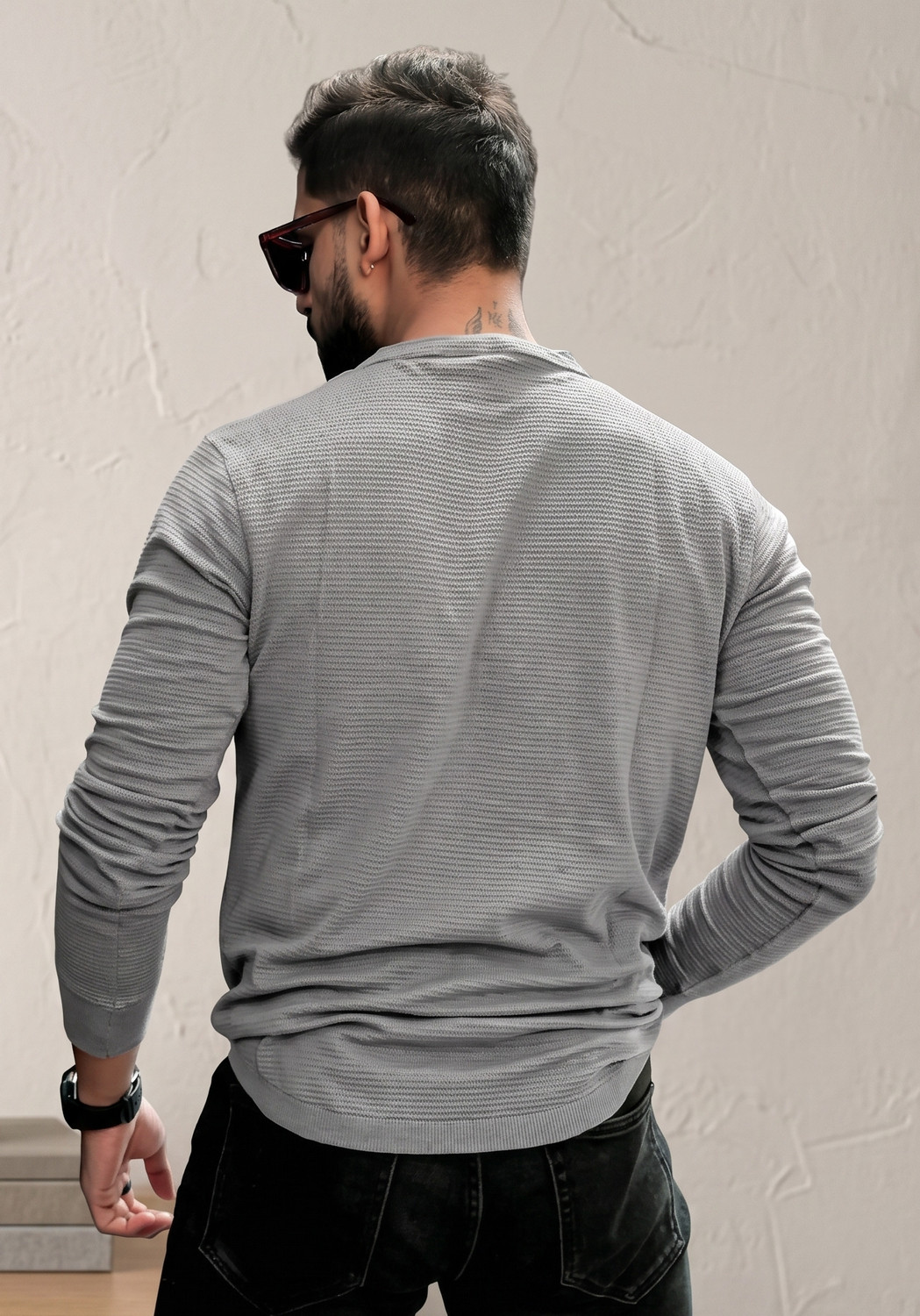 Image of Rufica Self Design Men Mandarin Collar Multicolor T-Shirt