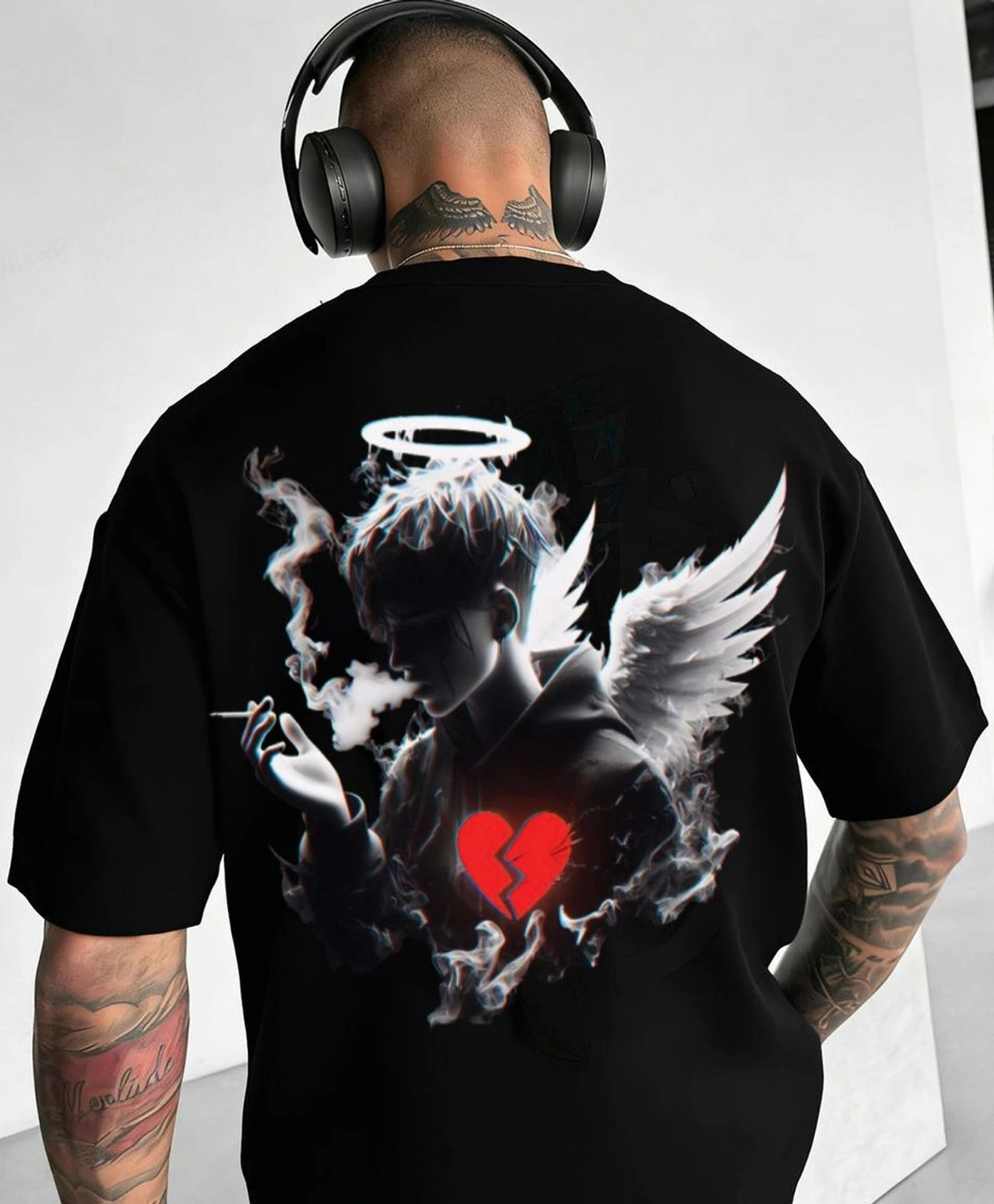Image of annnackel Men Graphic Print Crew Neck Cotton Blend Black T-Shirt