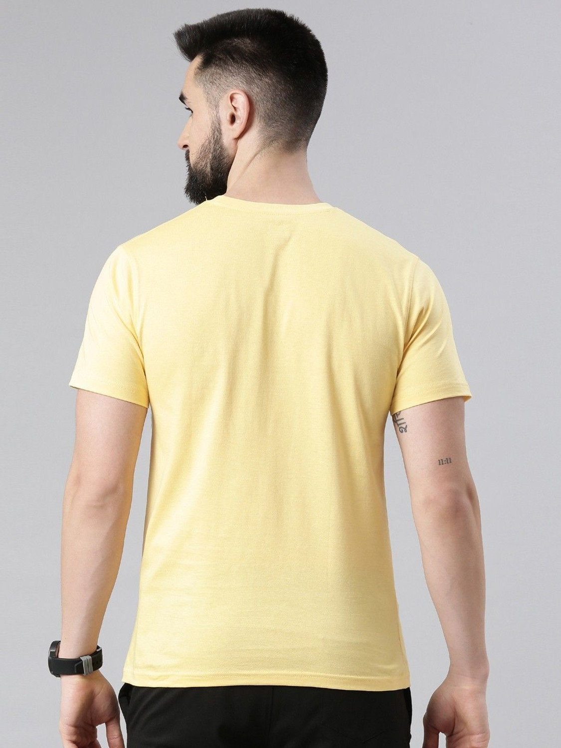Image of Force NXT Solid Men Round Neck Yellow, White T-Shirt