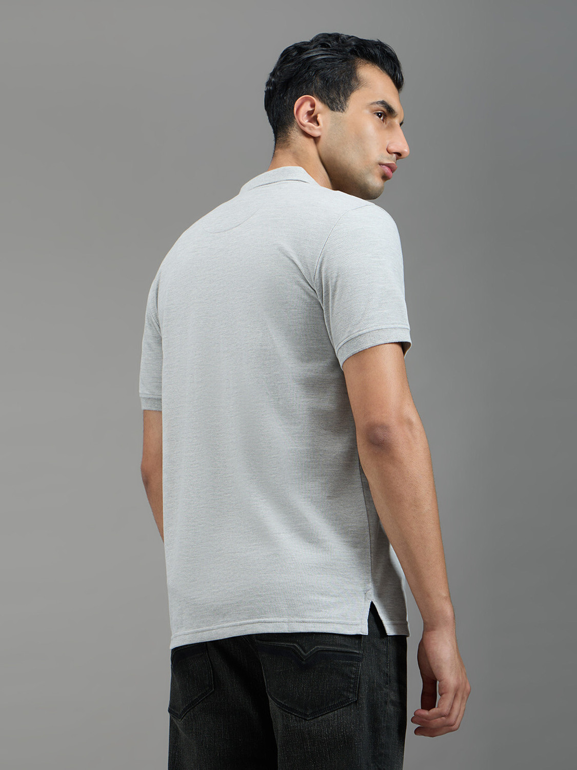 Image of Pepe Jeans Self Design Men Polo Neck Grey T-Shirt