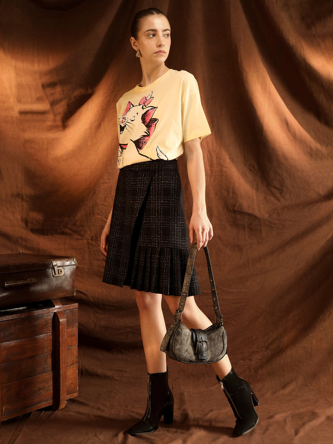 Image of KAZO Printed Women Round Neck Yellow T-Shirt
