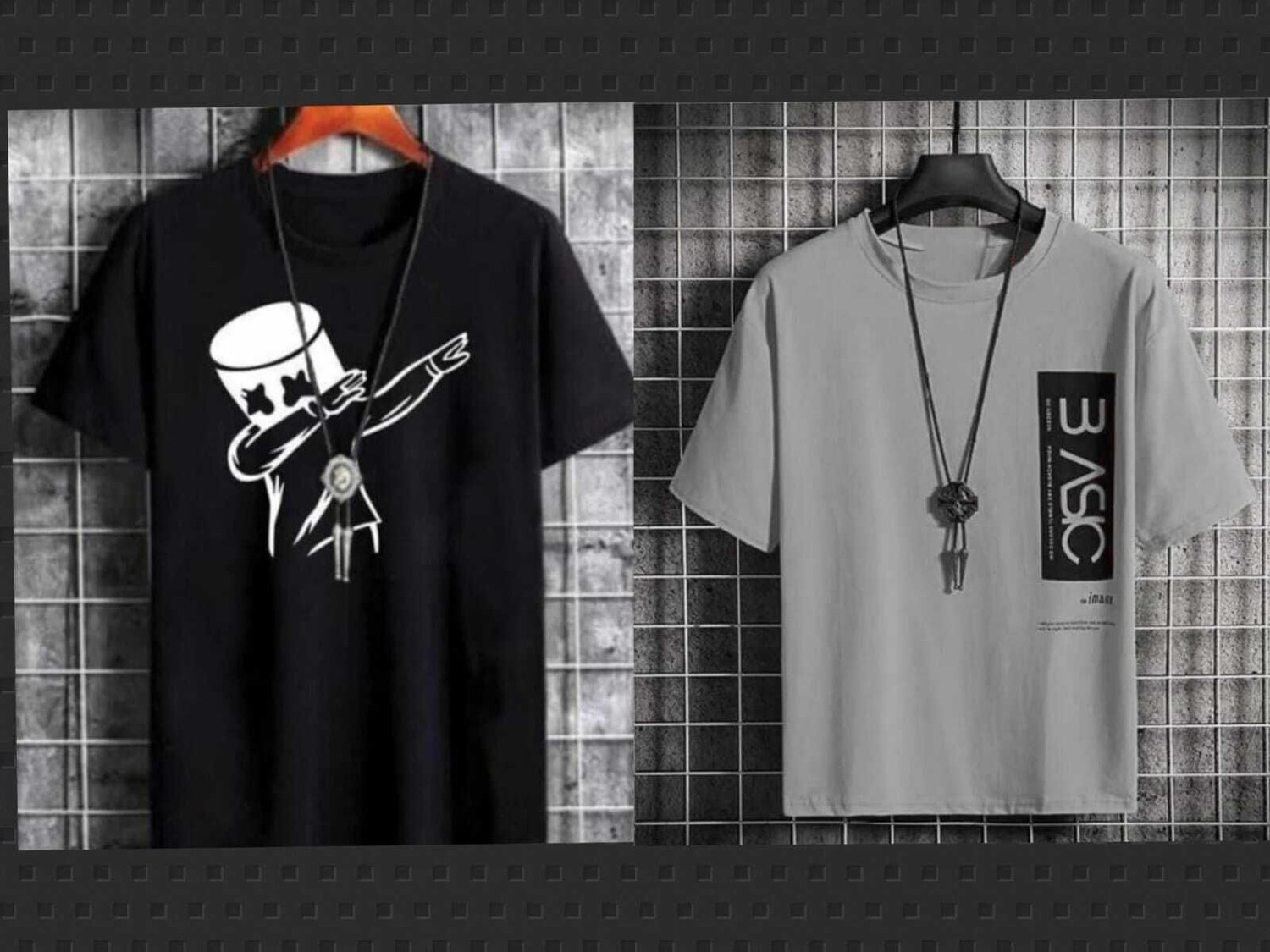 Image of squareretails Printed Men Round Neck Black, Grey T-Shirt