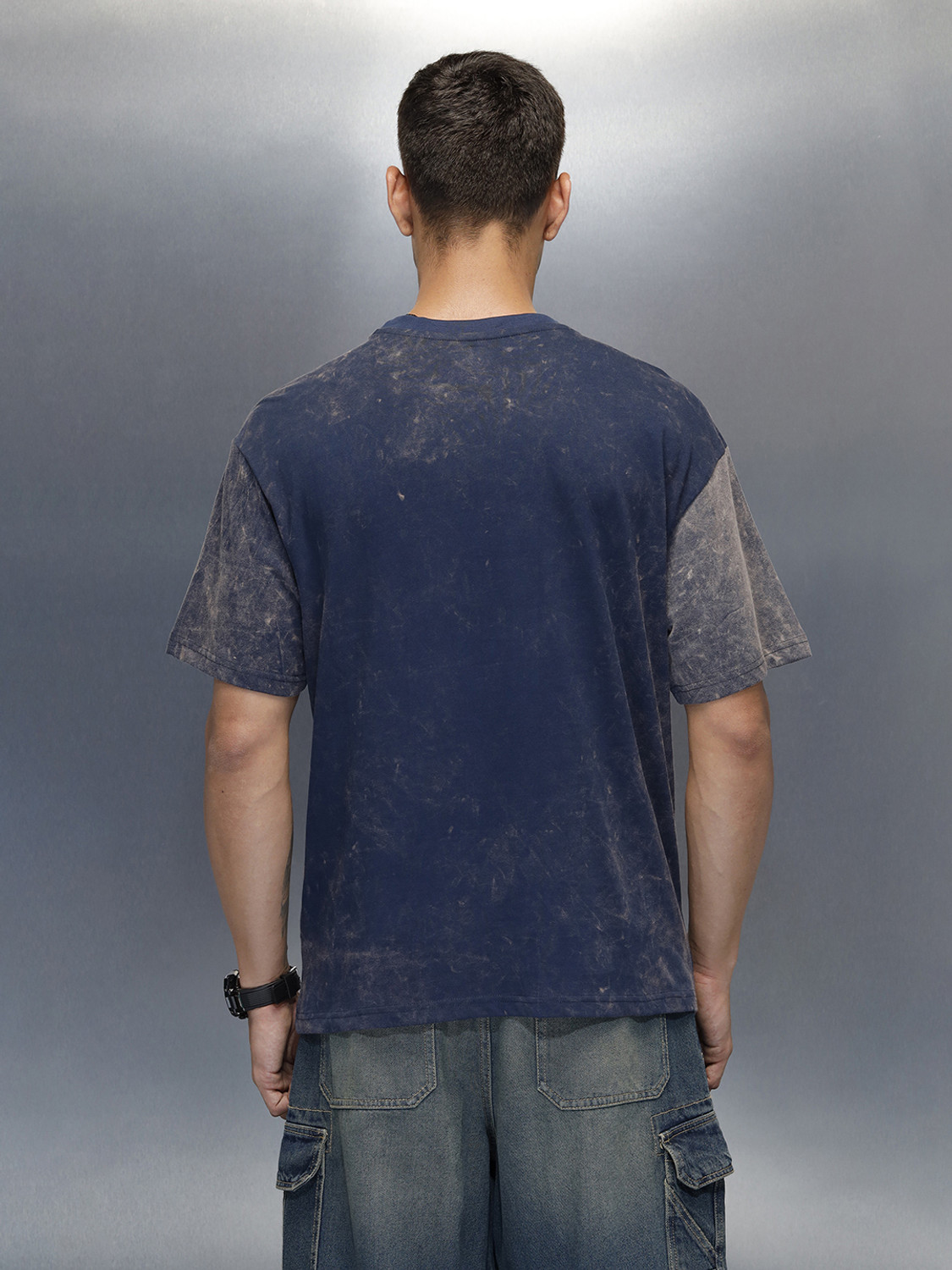 Image of WROGN Washed Men Crew Neck Blue T-Shirt