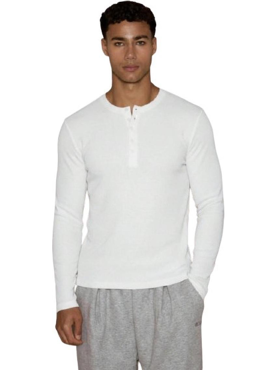 Image of The Modern Soul Solid Men Henley Neck White T-Shirt