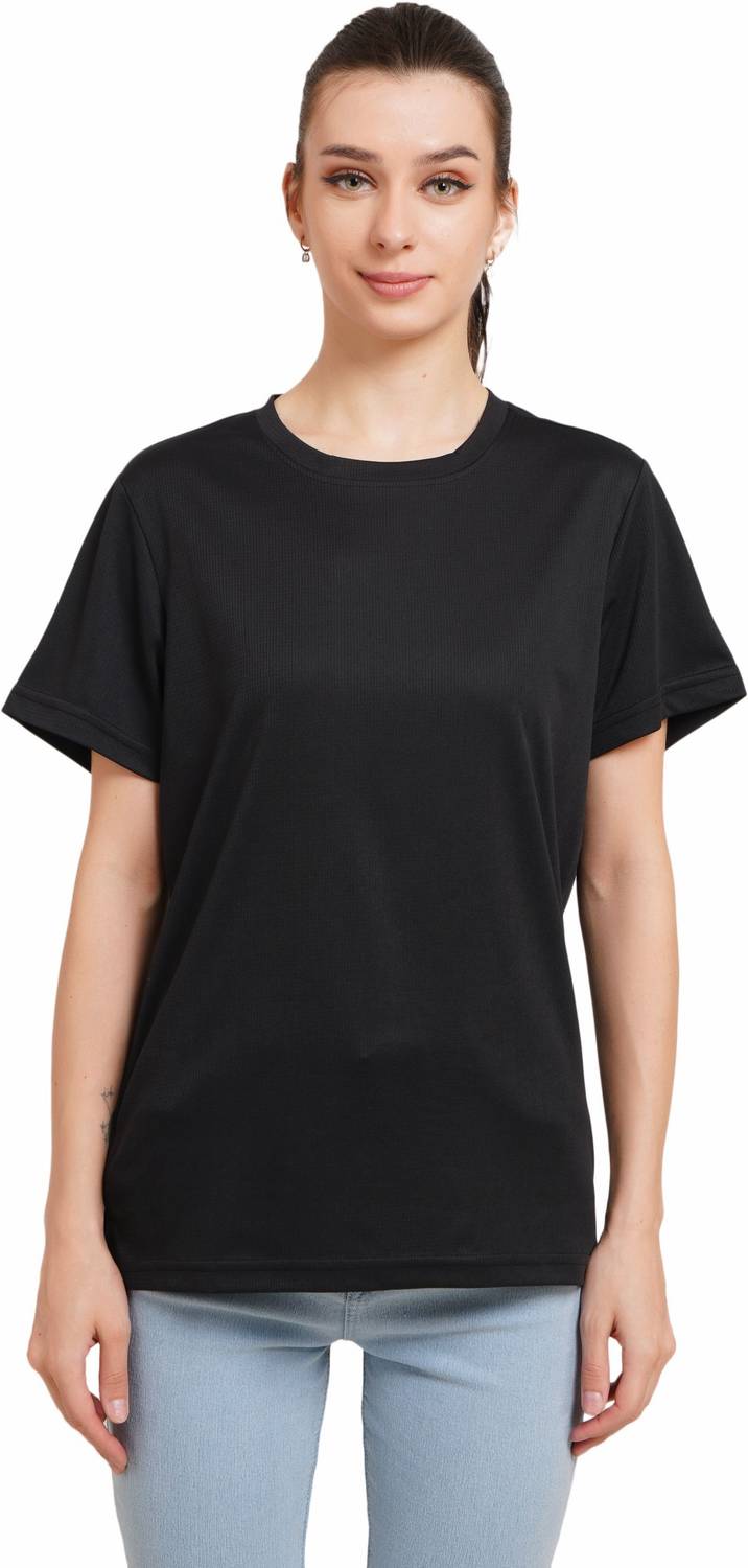APKR Solid Women Round Neck Black T-Shirt