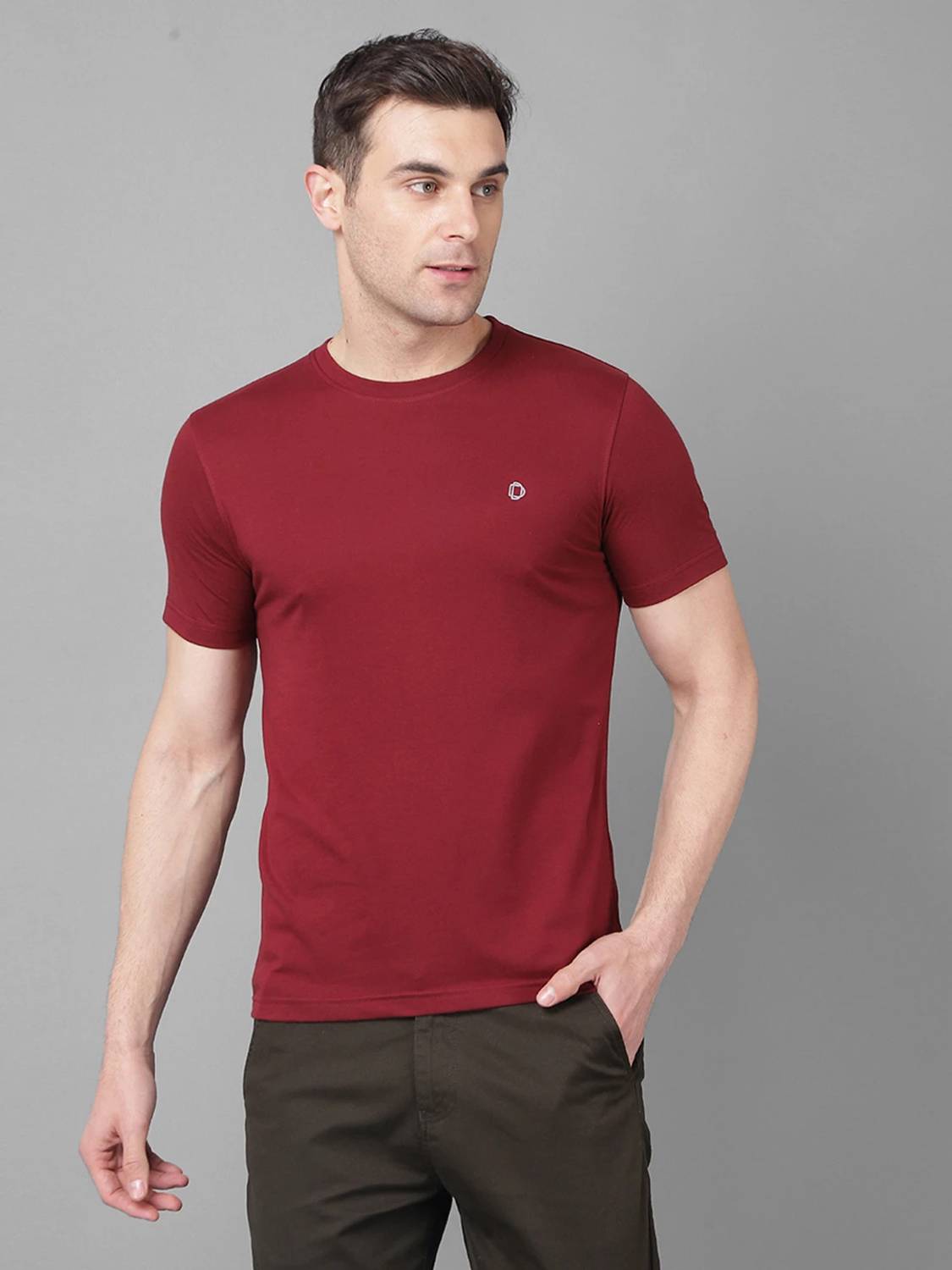 Dollar Men Solid Round Neck Cotton Blend Red T-Shirt