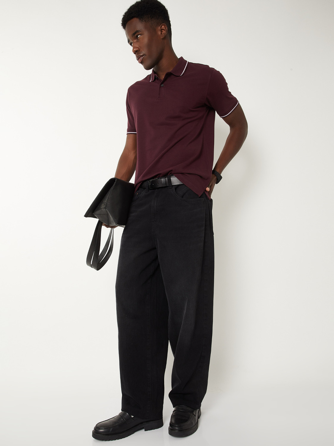Image of MAX Solid Men Polo Neck Purple T-Shirt