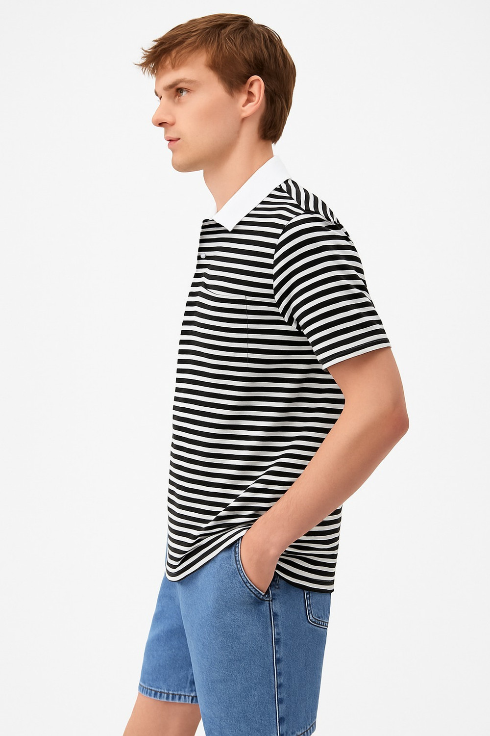Image of YOUNICK Striped Men Polo Neck Black, White T-Shirt