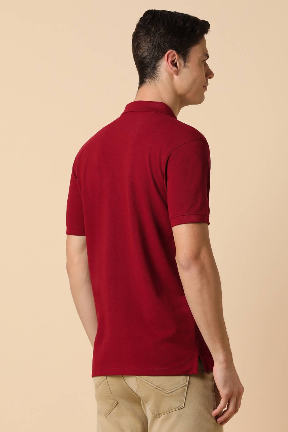 Allen Solly Men Solid Polo Neck Pure Cotton Red T-Shirt