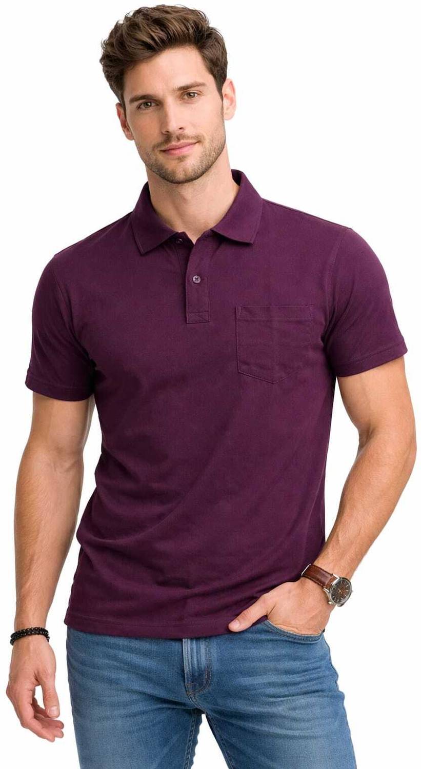 3BROS Solid Men Polo Neck Maroon T-Shirt