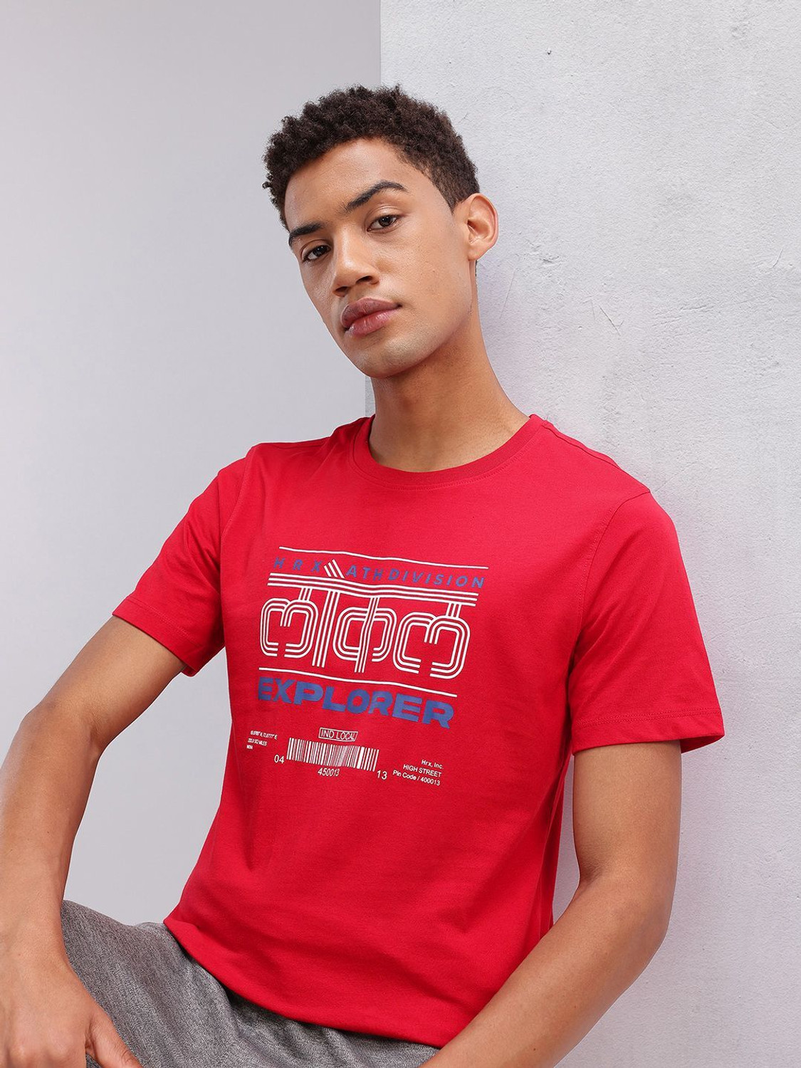 Image of HRX by Hrithik Roshan Printed Men Round Neck Red T-Shirt