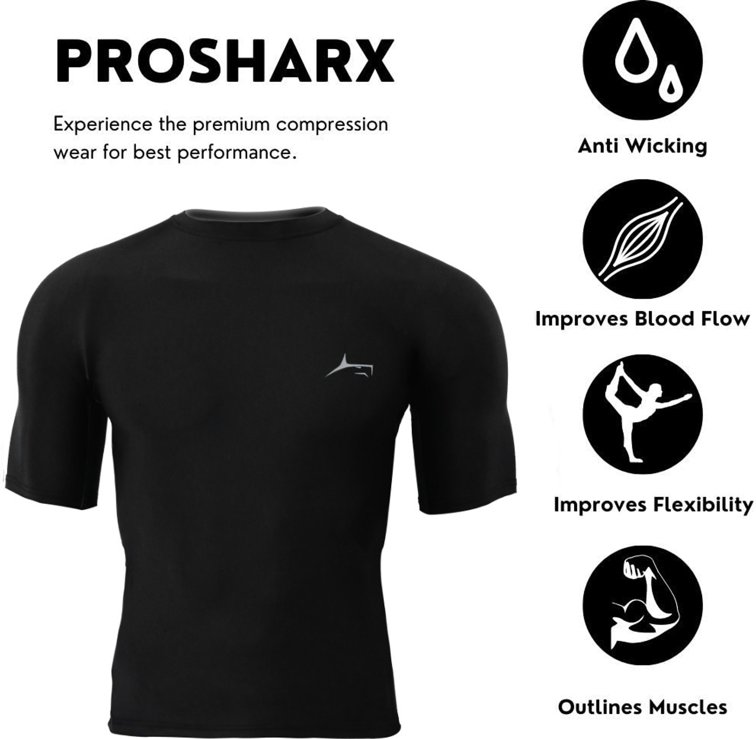 Image of Prosharx Solid Men Round Neck Black T-Shirt
