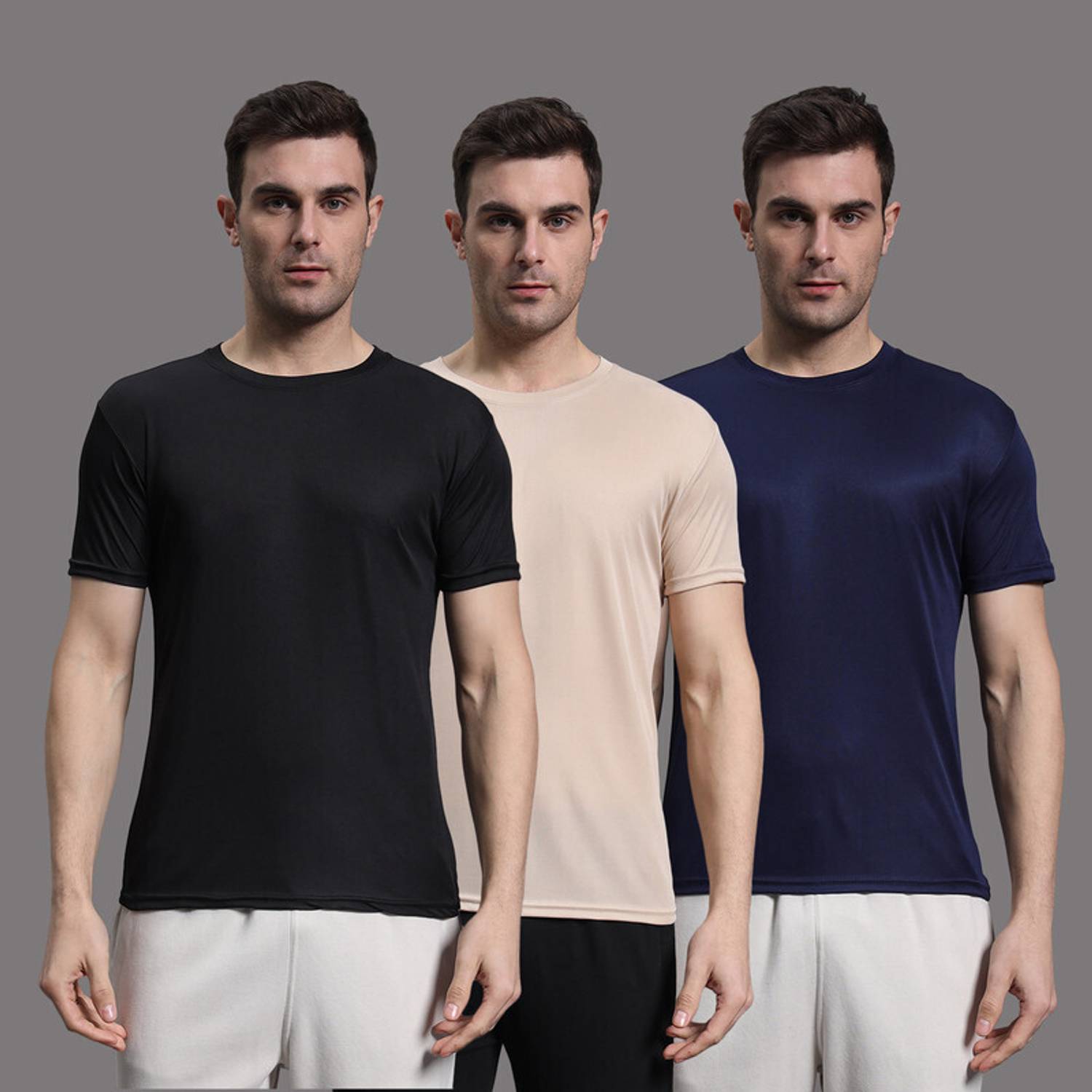 InkTees Pack of 3 Men Solid Round Neck Polyester Multicolor T-Shi