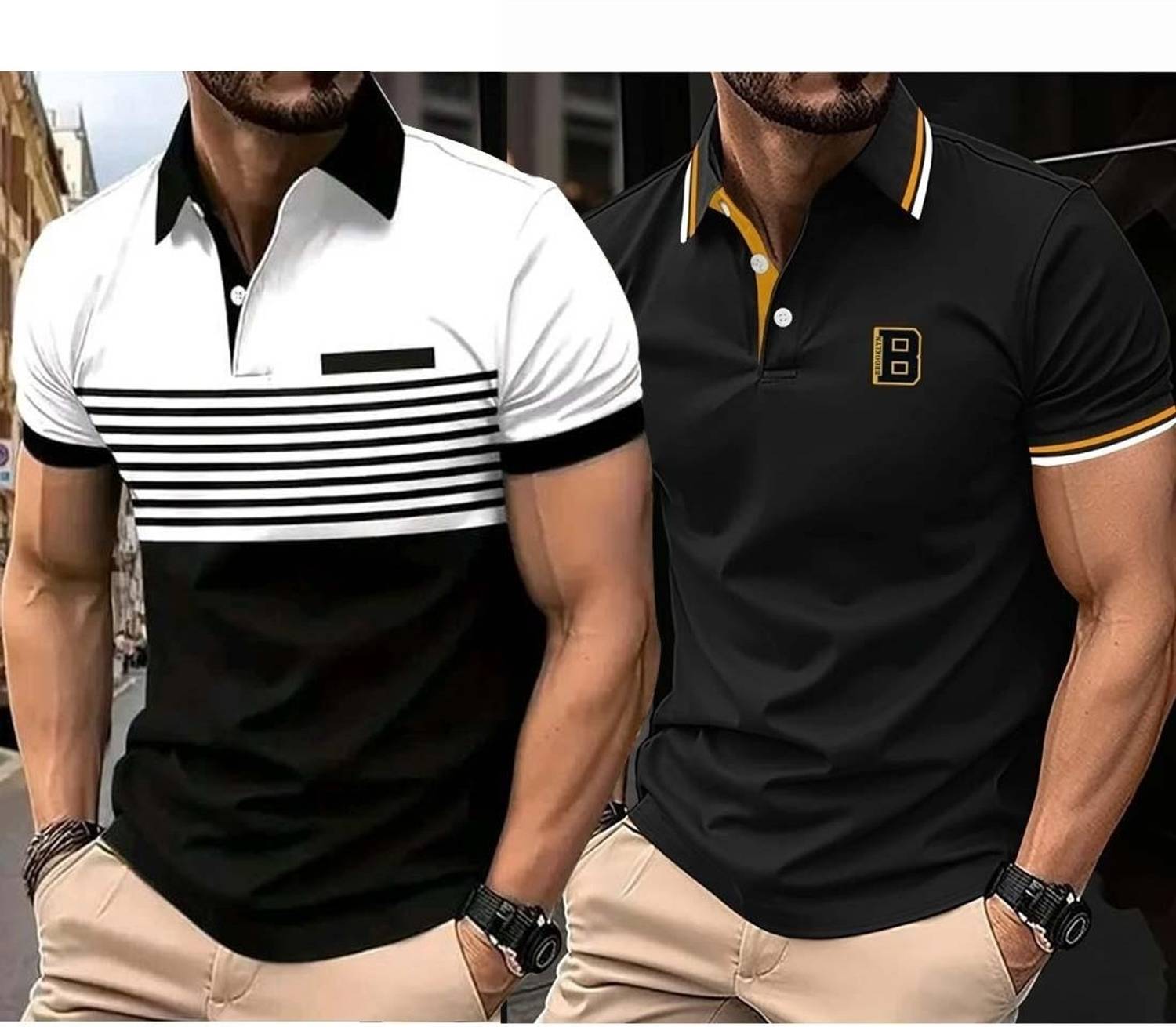 Bliss Bell Solid, Colorblock Men Polo Neck Multicolor T-Shirt