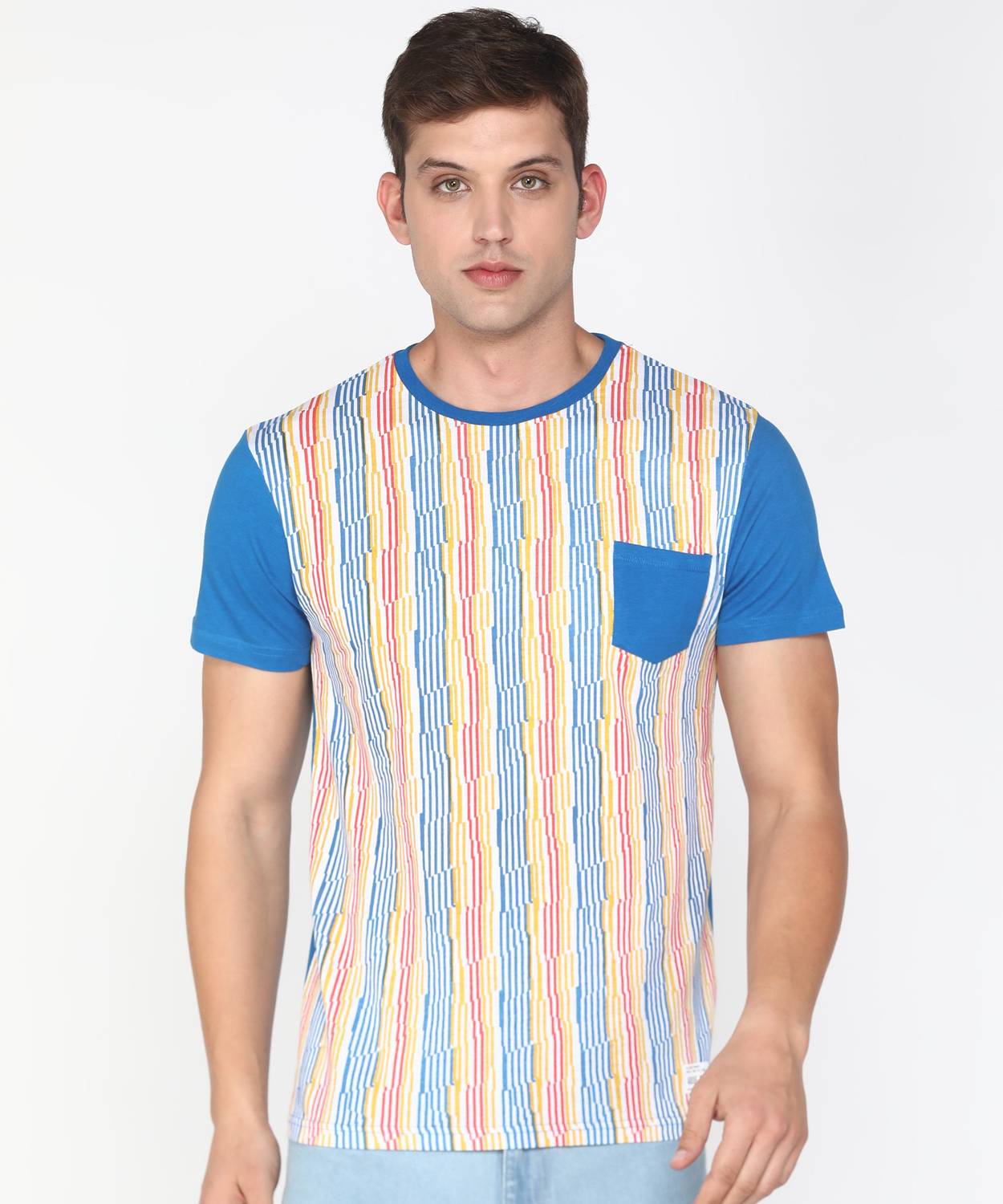 Aditya Birla - abof Striped Men Crew Neck Multicolor T-Shirt