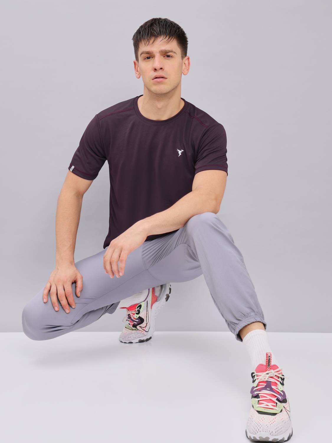 TECHNOSPORT Men Solid Round Neck Polyester Purple T-Shirt